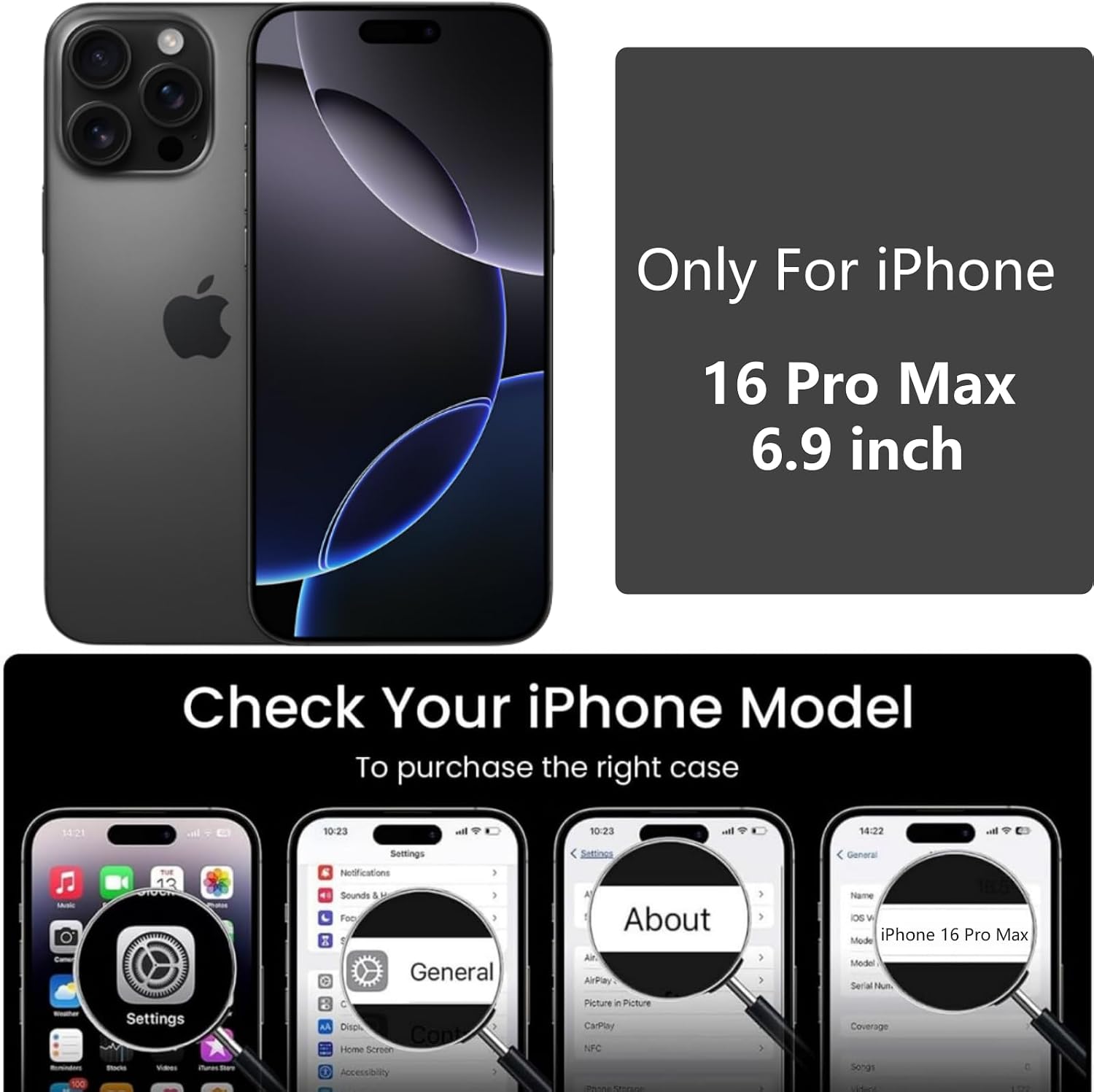 Detalle 2 de OLEPHY Handykette mit Band für iPhone 16 Pro Max Hülle (verstellbar, abnehmbar) – transparente Case mit Kordel zum Umhängen, schwarz