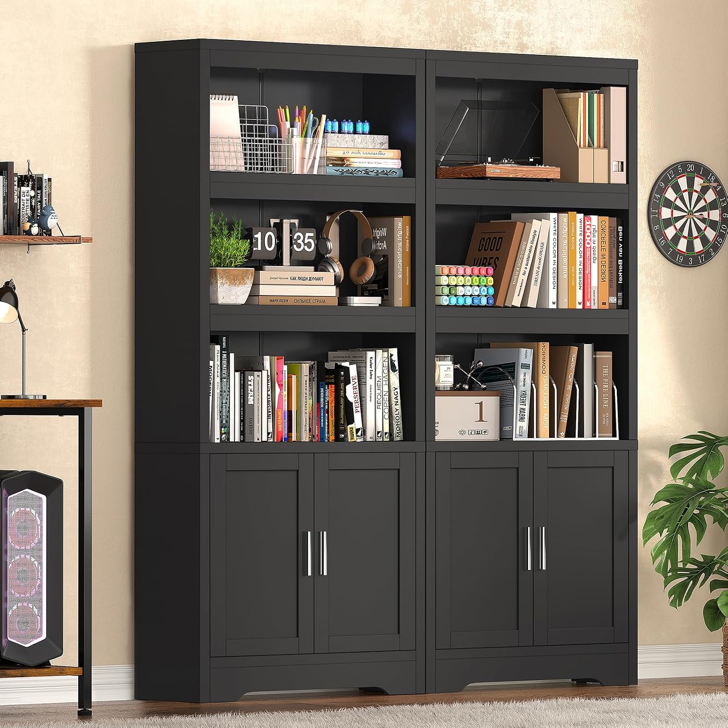 Thumbnail 6 de TEENFON bookcases 5-Shelf Bookcase with LED Lights, Doors and Adjustable Shelf