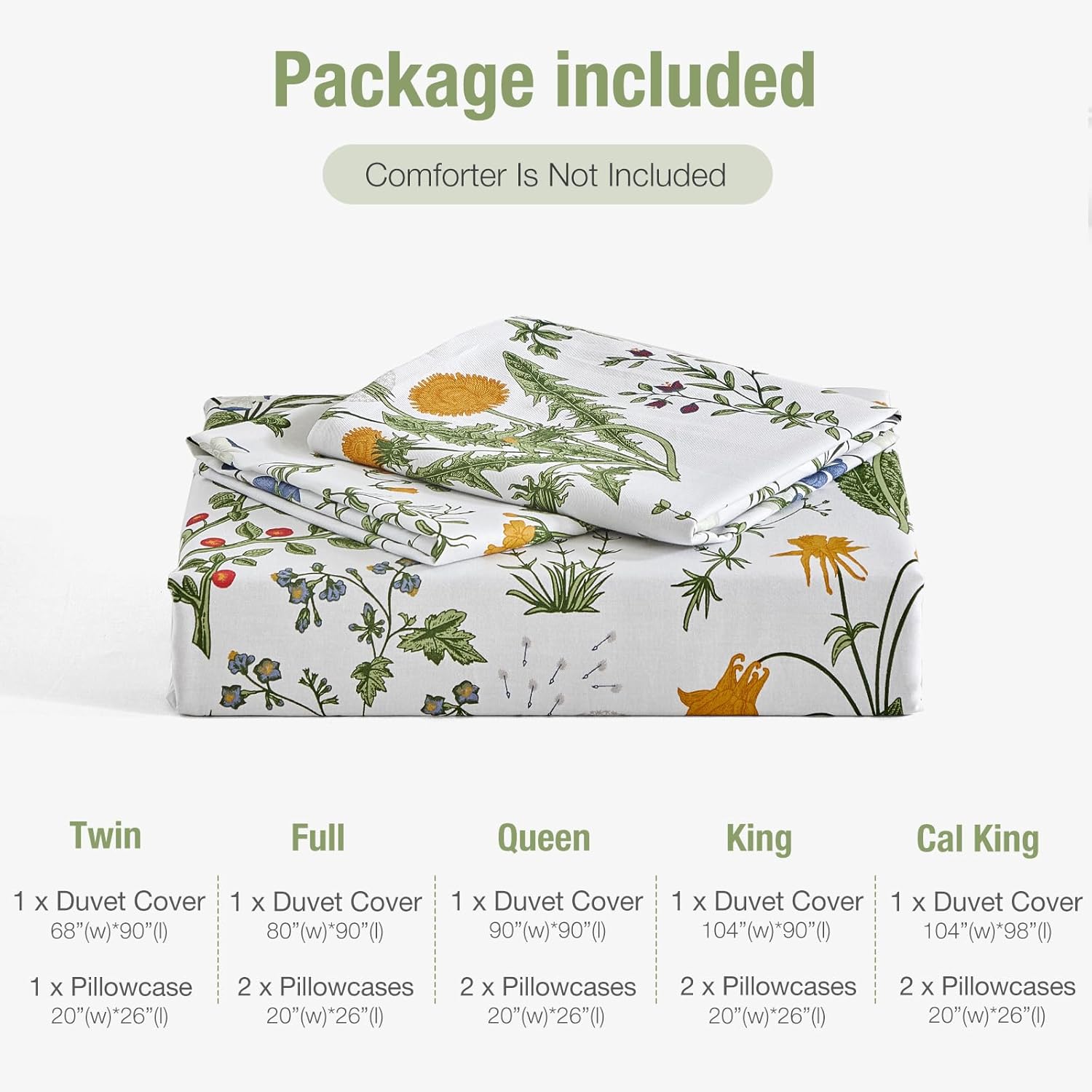 Thumbnail 4 de Lekesky 200 Thread Count Cotton Super King Duvet Set with Floral Green Pattern