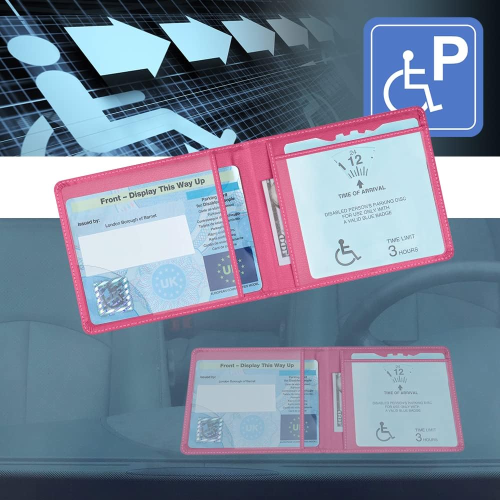 Detalle 2 de OFFCUP Disabled Badge and Timer Holder in PU leather-effect (Blue Badge + timer) – Rose Red hologram-safe design