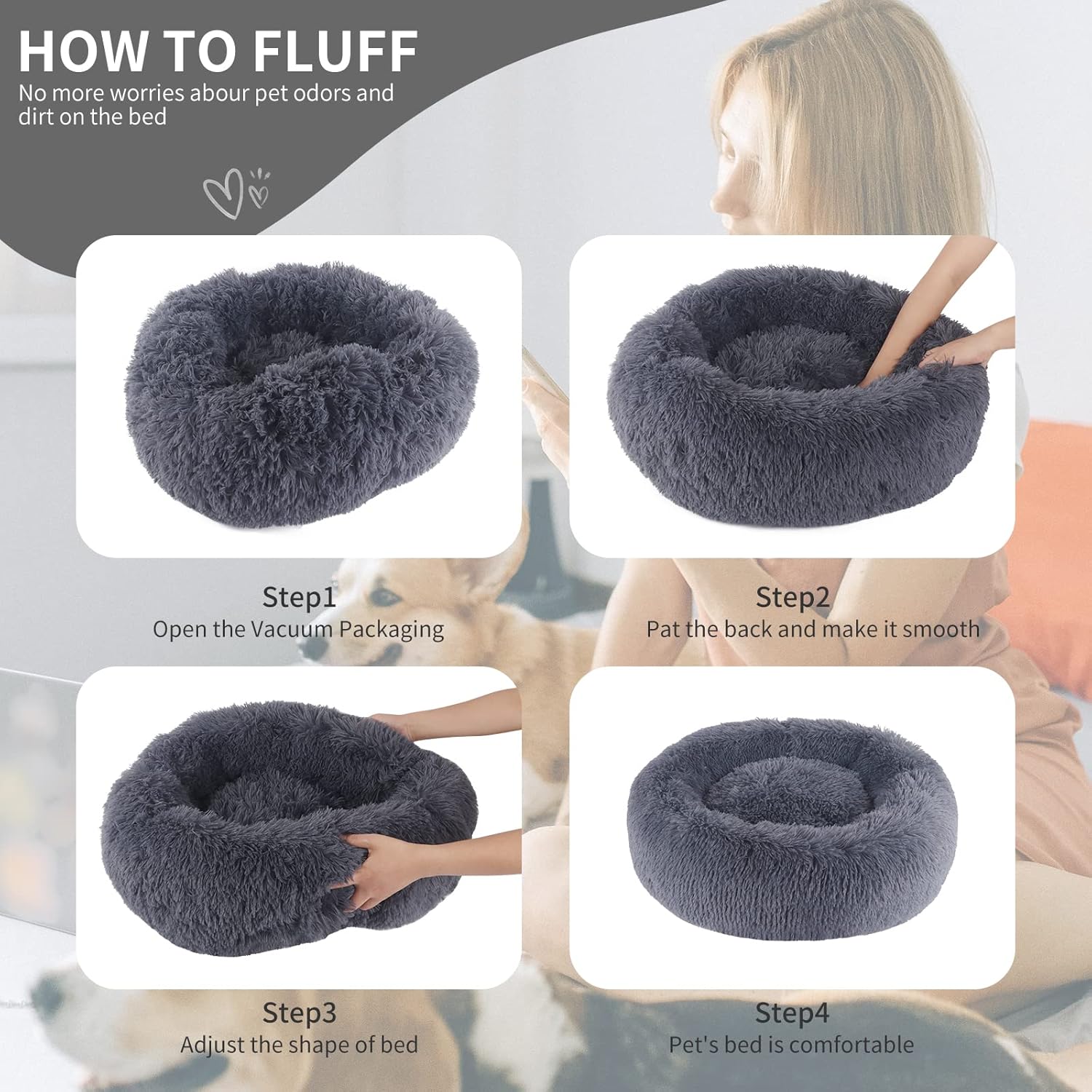Thumbnail 4 de BVAGSS Anxiety Dog Bed, Round Plush Donut Bed – 50 cm (Dark Grey)