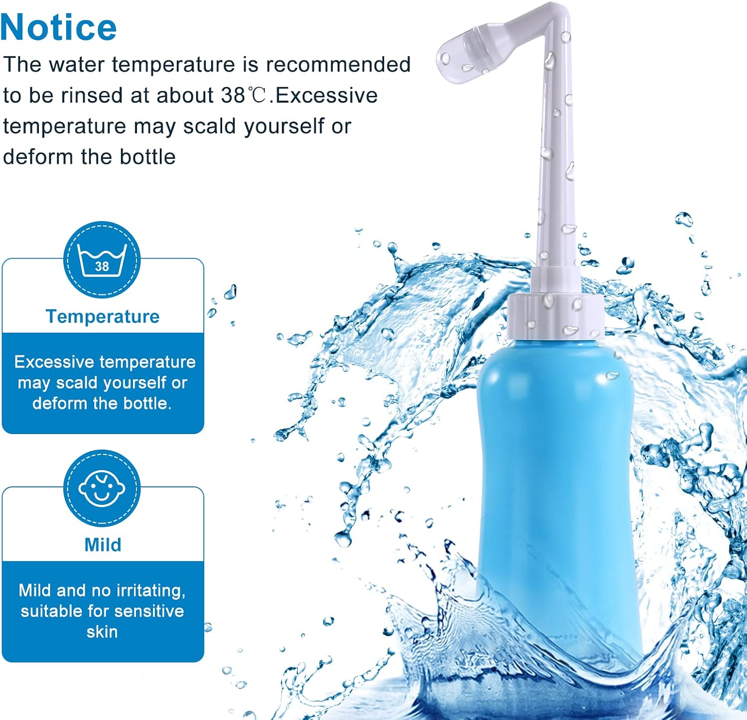 Detalle 2 de FOOFOO 450ML-A Portable Bidet Bottle, Blue EVA with Long-Reach Nozzle