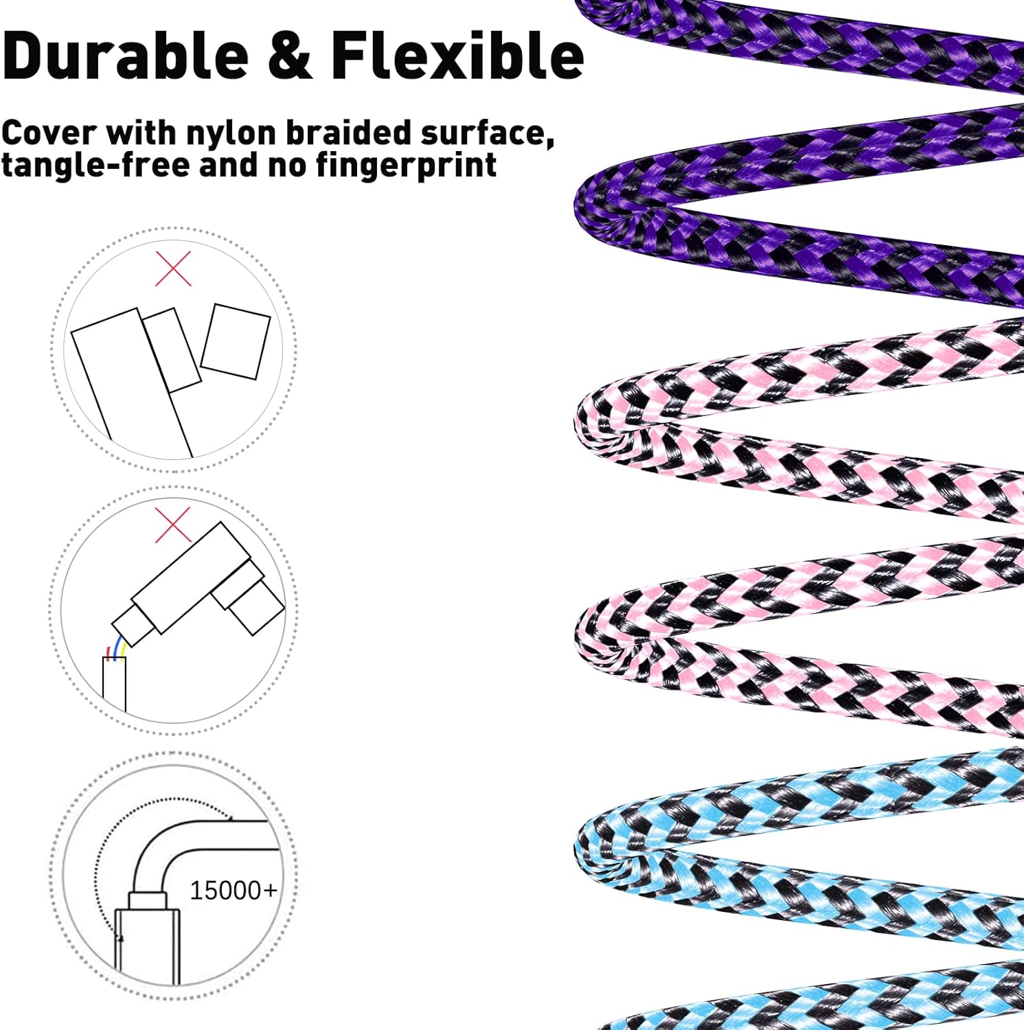 Thumbnail 2 de iPhone Lightning Charger Cable 10ft (3-Pack) — 90-Degree Elbow Fast Charging, Nylon Braided