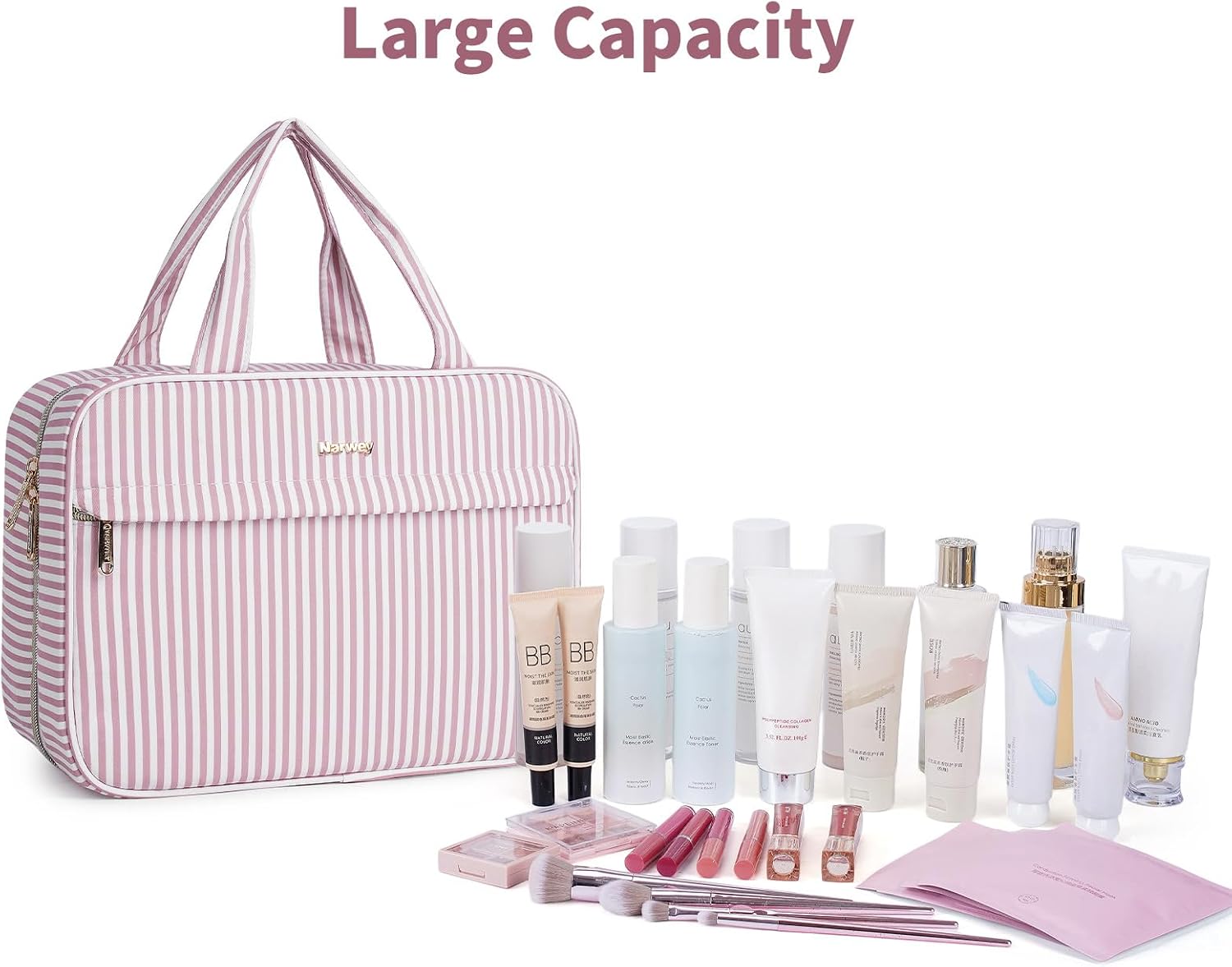 Thumbnail 4 de Narwey Large Hanging Toiletry Bag – Dusty Pink Stripe-L