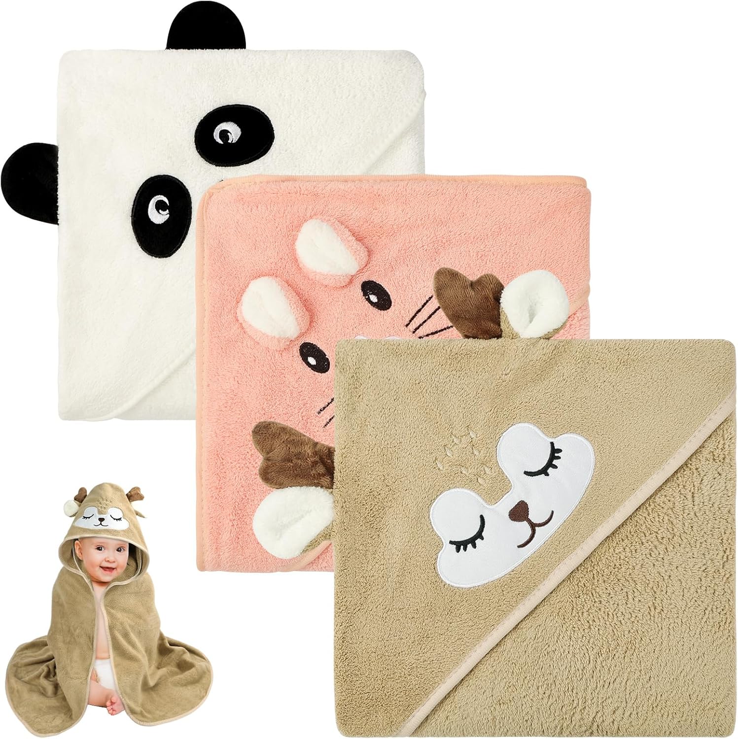 Detalle de Aolso Cape de Bain Bébé à Capuche 3pcs 80x80