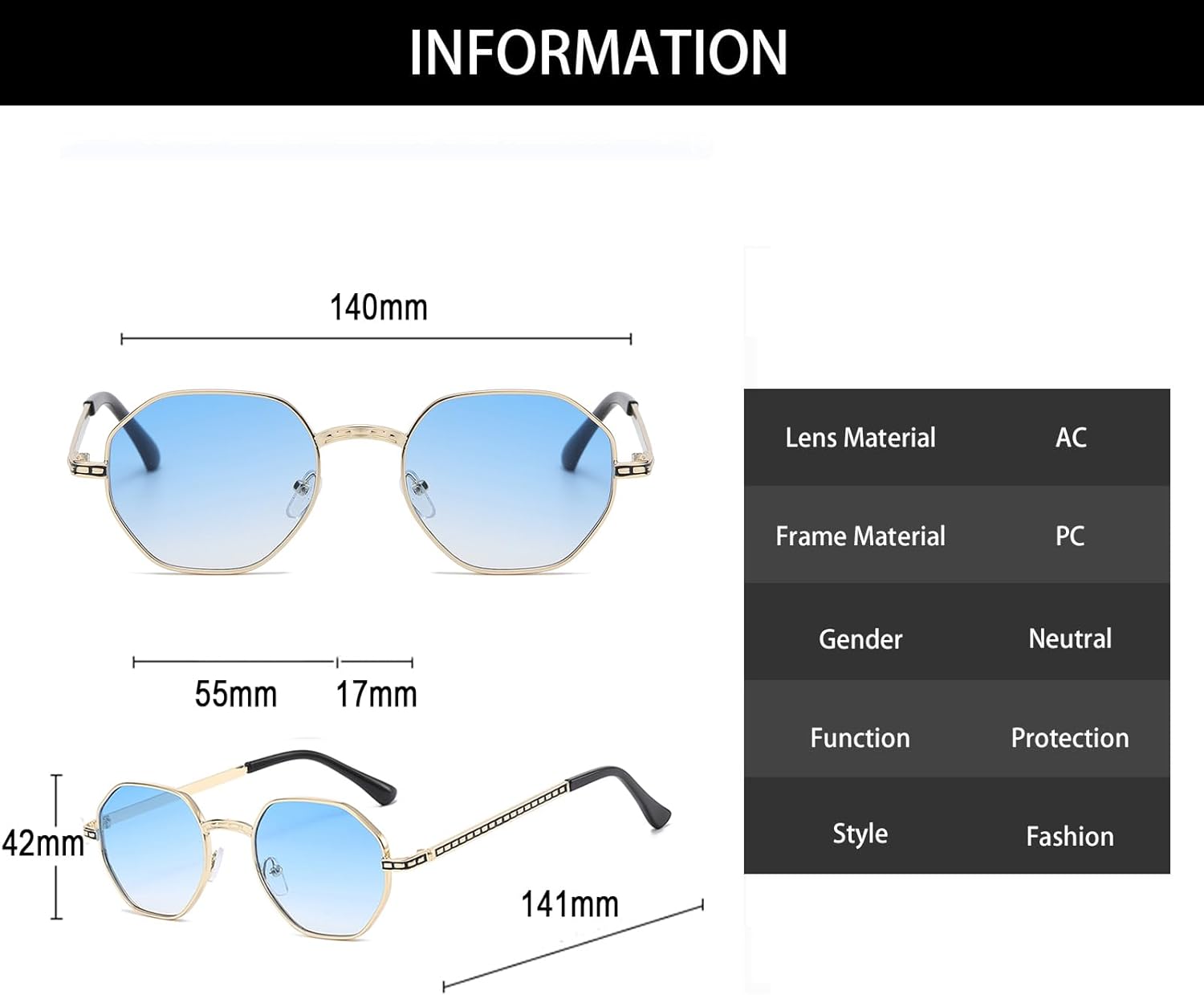 Detalle de YAMEIZE Metal Small Round Irregular Rimless Sunglasses