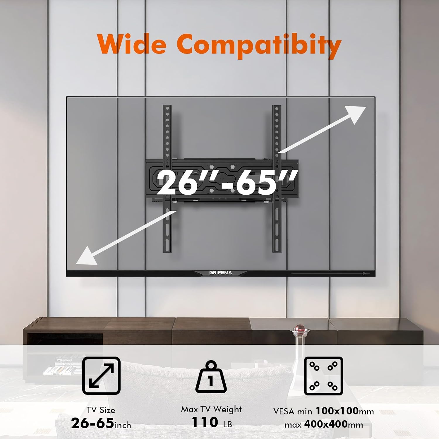 Thumbnail 2 de GRIFEMA GB1006-4 Full Motion TV Wall Mount, Dual Arms, 110 lb Capacity