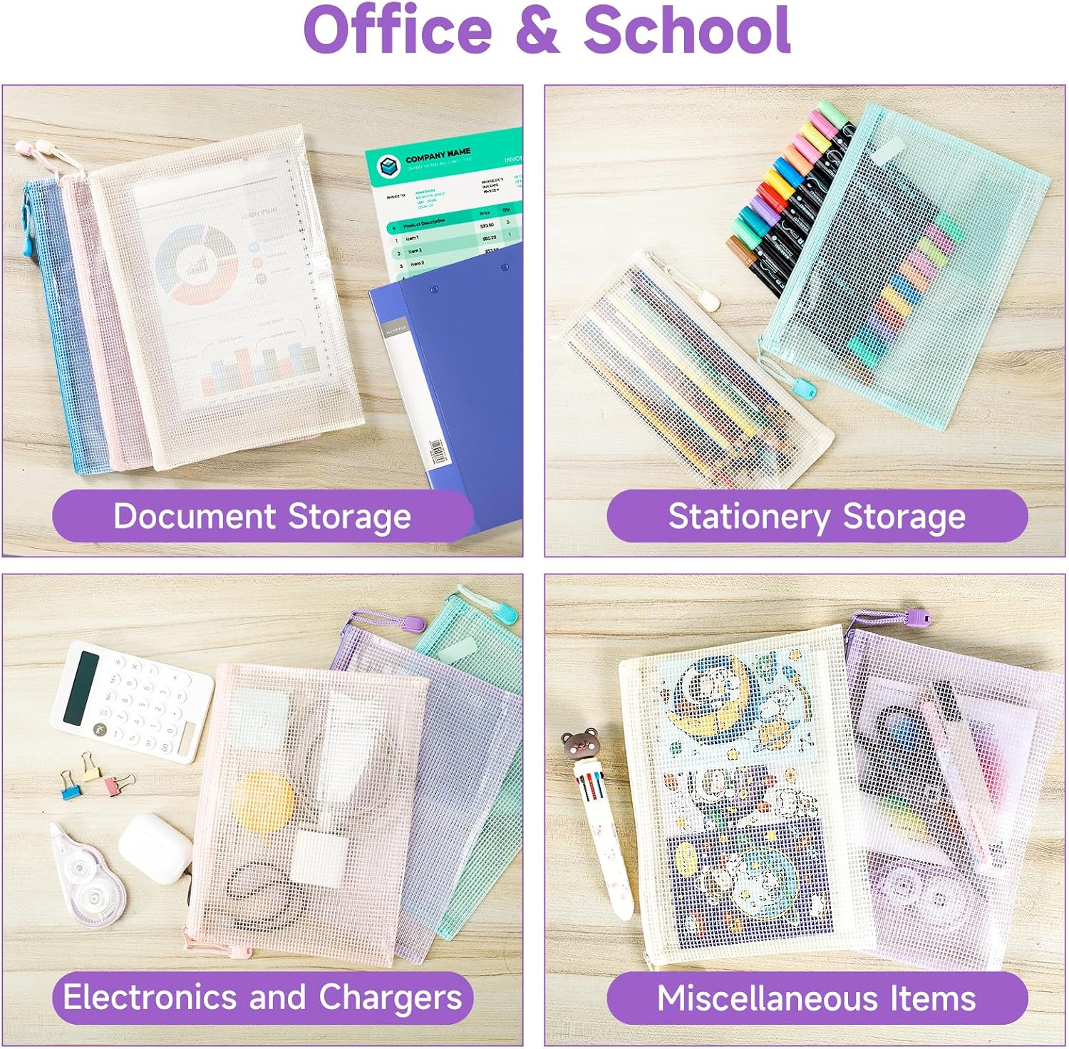 Thumbnail 3 de Havnidy lot de 15 pochettes en plastique avec fermeture éclair (A4 + A5 + A6) pour l’école, le bureau et les voyages