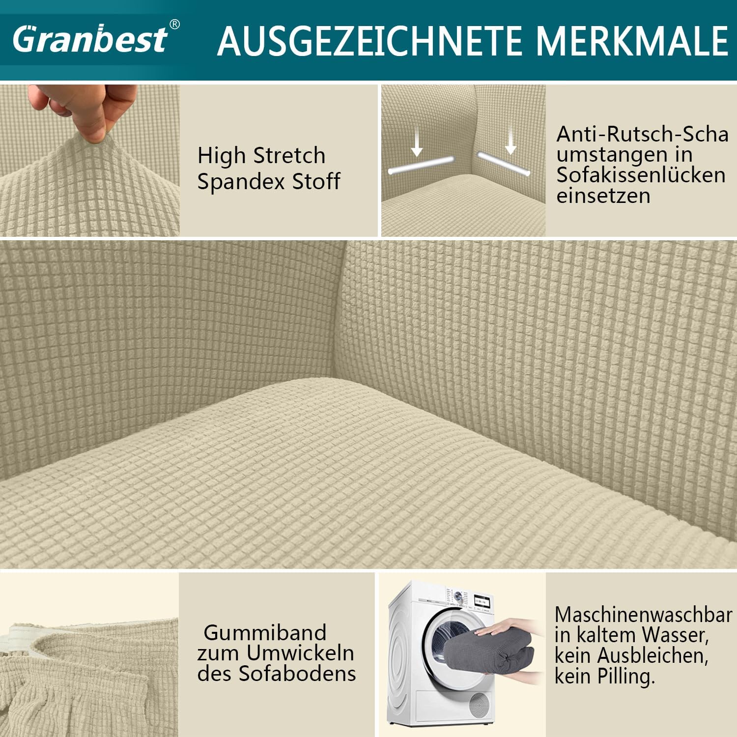 Thumbnail 2 de Granbest Copridivano ad alta elasticità 3 posti in jacquard, colore cachi