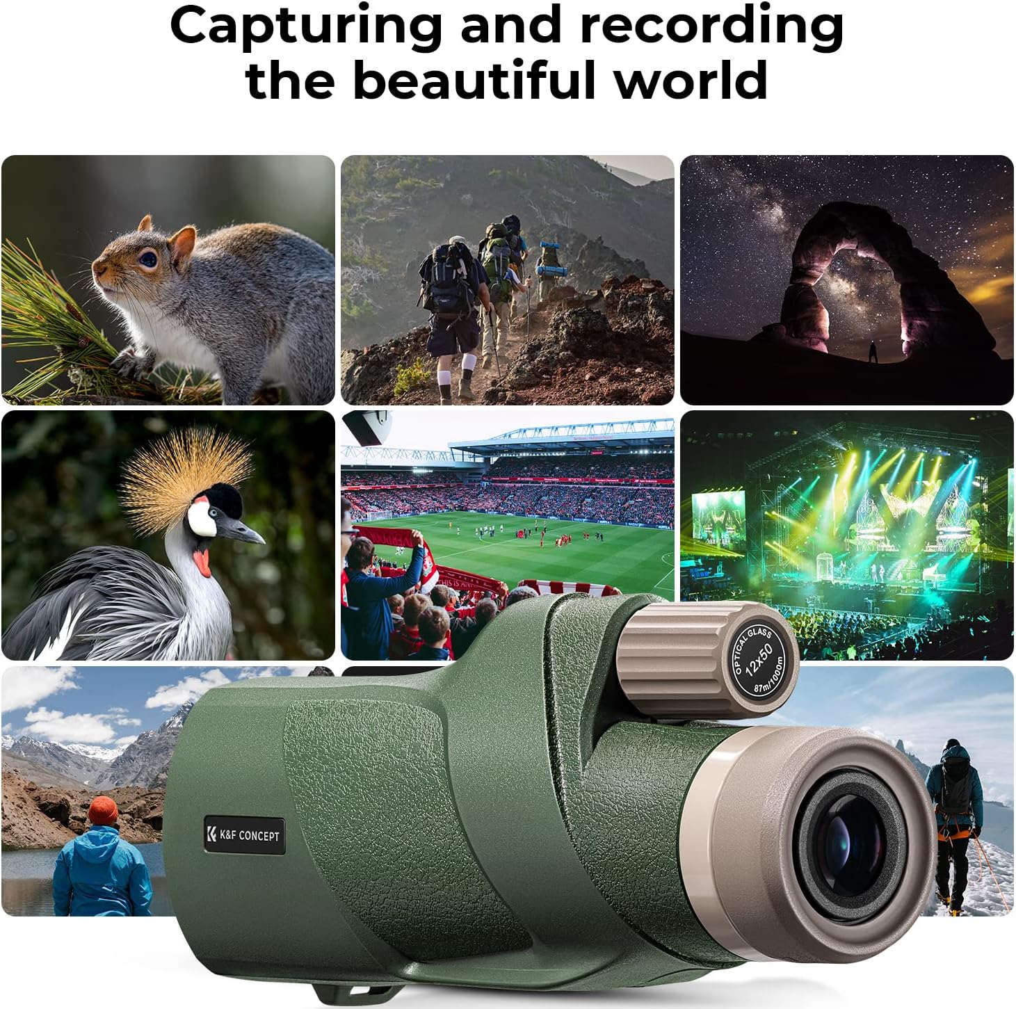 Thumbnail 6 de K&F Concept Monokular 12x50 HD – kompaktes Teleskop mit IP66 Schutz, BAK4 Prismas und Arca-Schnittstelle