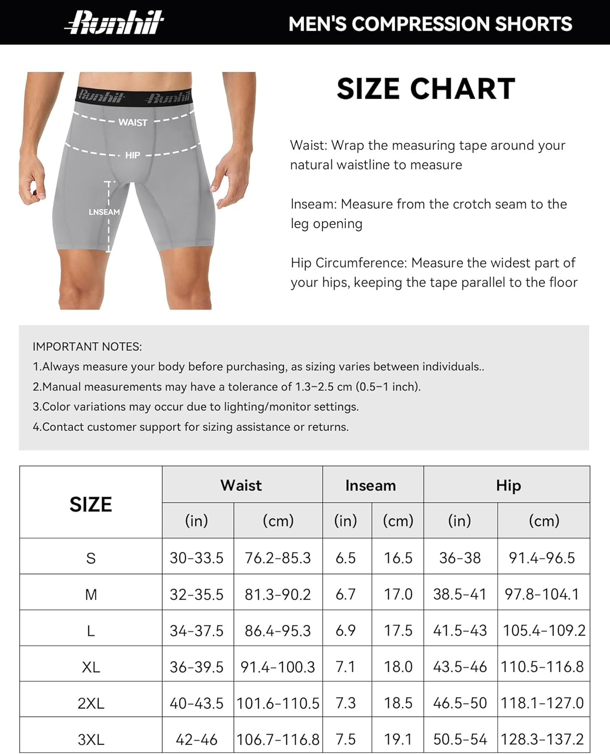 Thumbnail 6 de Runhit Compression Shorts for Men — 1 or 2 Pack, Anti-Chafing Base Layer for Running, Cycling, Gym and More
