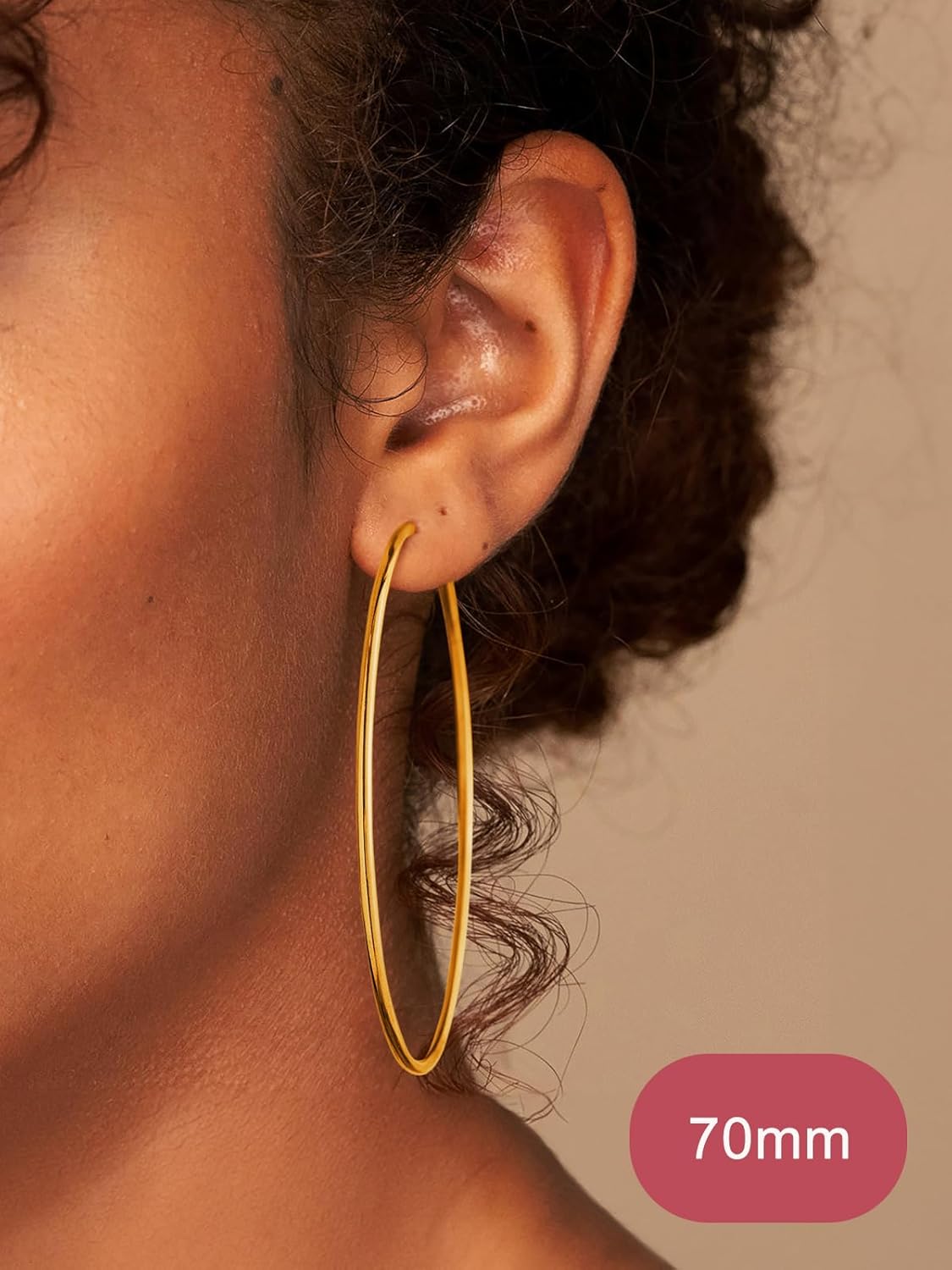 Thumbnail 1 de FOCALOOK Boucles d’oreilles créoles femme argent/plaqué or/noir en acier inoxydable – grands anneaux 30/50/70/100 mm