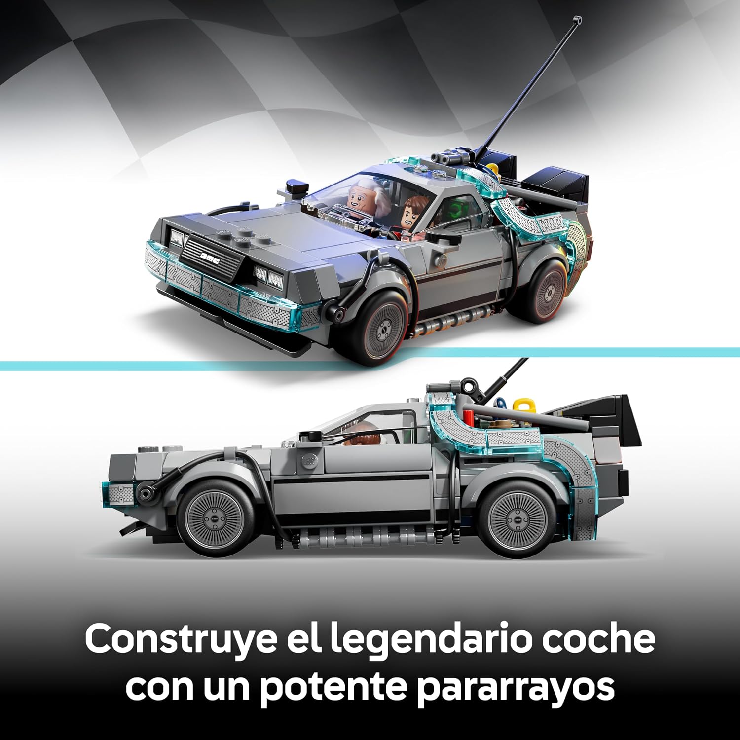 Detalle de LEGO Speed Champions Máquina del Tiempo de Regreso al Futuro (77256) – Maqueta de Coche con Doc Brown y Marty McFly