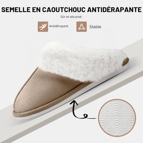 Detalle 1 de RUVVDR Chaussons d’hiver mixtes kaki en faux daim, doublure chaude