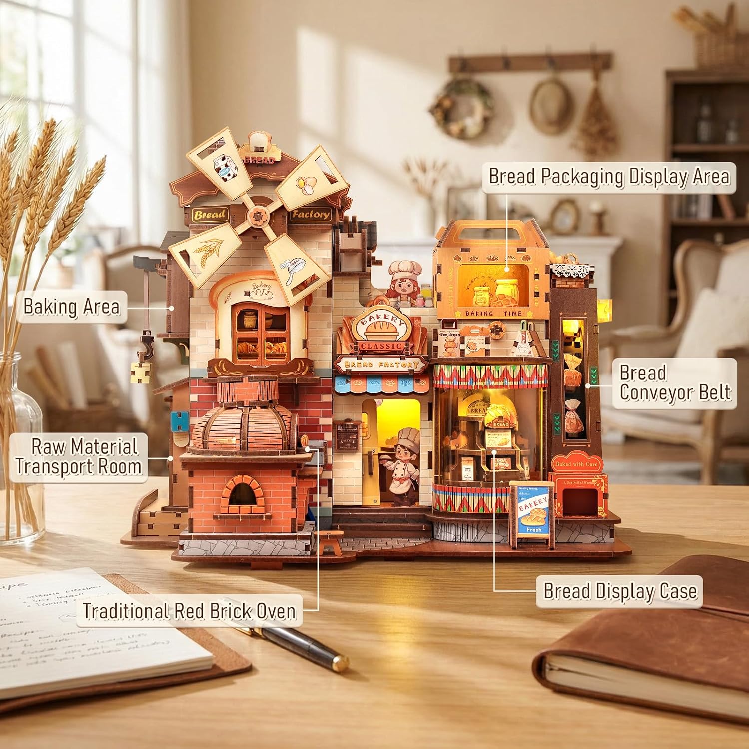 Detalle de Fsolis 3D Wooden Puzzles for Adults – Mechanical Bread Factory Building Kit