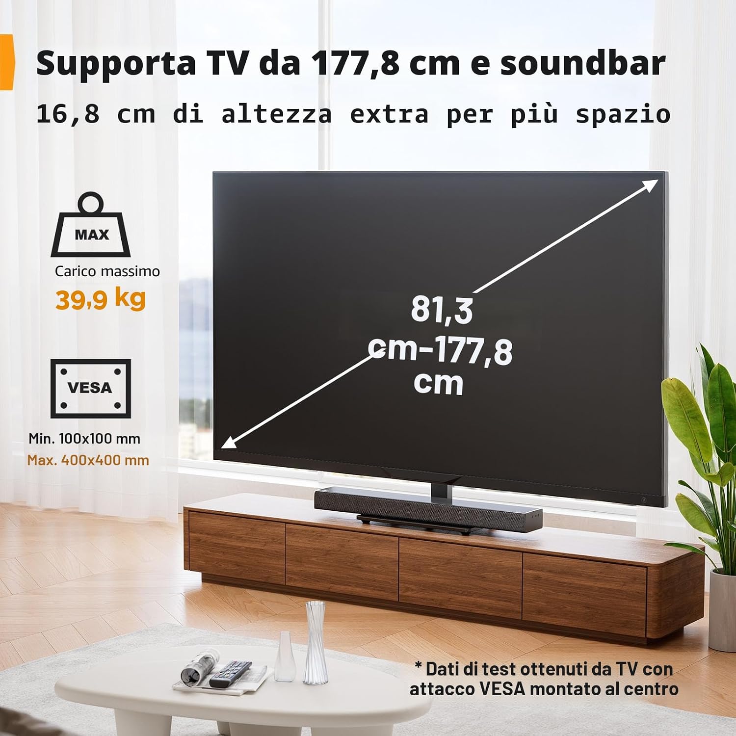 Detalle 2 de Perlegear Supporto TV da Tavolo PGTVS26 per TV 32–70 Pollici, Altezza Regolabile, Inclinazione, VESA 400x400
