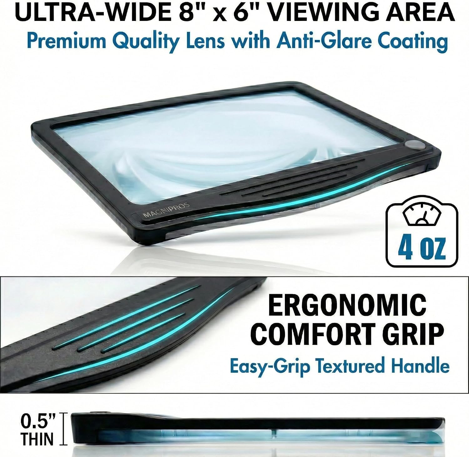 Detalle de MagniPros 5X Rechargeable Large Ultra Bright LED Page Magnifier with Anti-Glare Lens