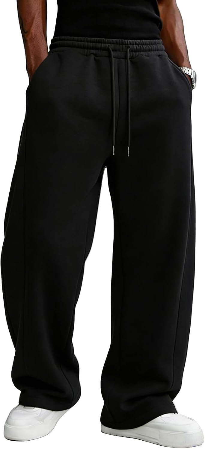 Detalle de PIDO YOGA Men's Fleece Sweatpants, Wide-Leg Fit, Drawstring Waist and Pockets