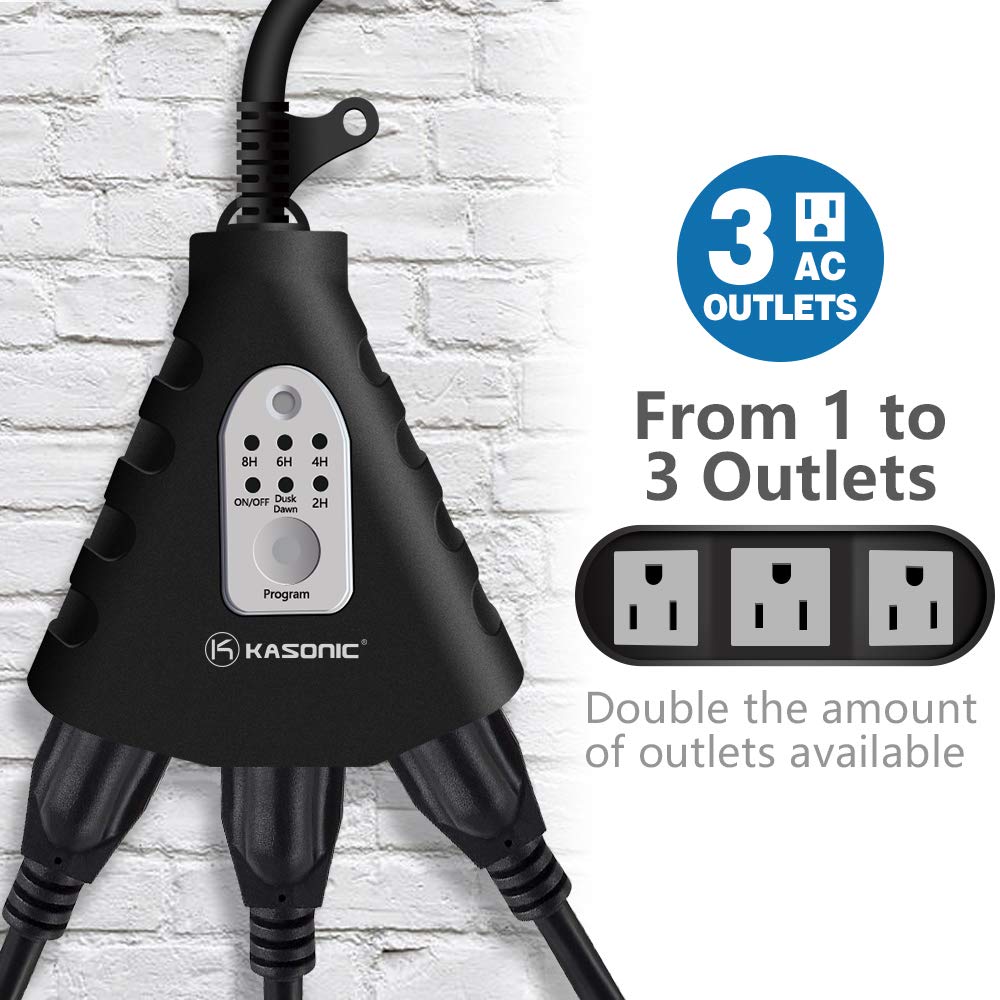 Detalle 2 de K KASONIC Outdoor Light Timer Outlet with Light Sensor, Remote and 3 Grounded Outlets