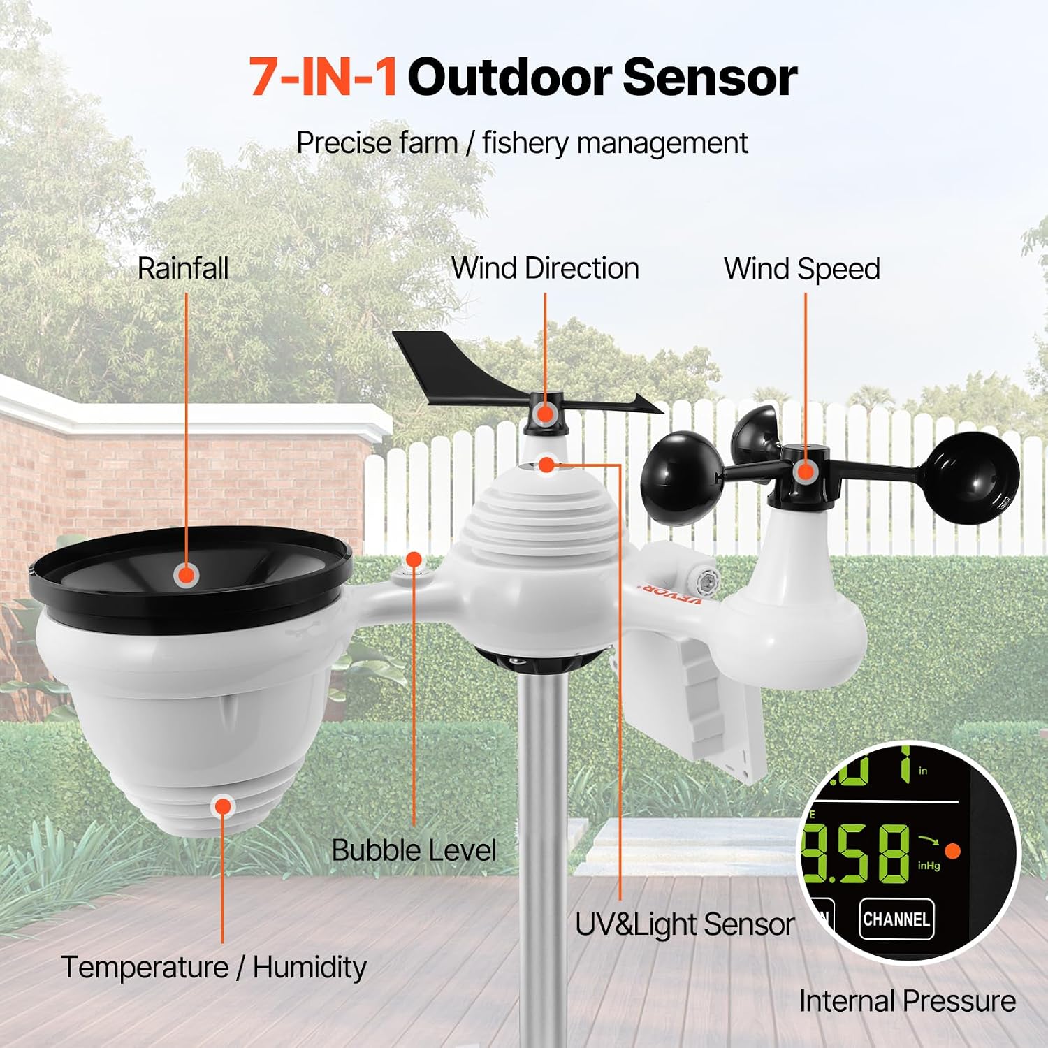 Detalle 2 de VEVOR Profi WLAN-Wetterstation 7-in-1