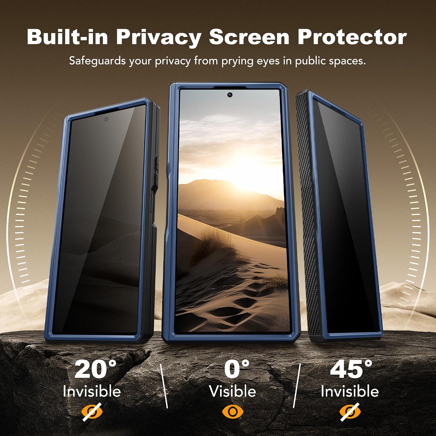 Detalle 2 de TONGATE for Galaxy Z Fold 7 Case with Privacy Screen Protector, Slide Camera Cover, Military-Drop Protection & Belt Clip (Blue)