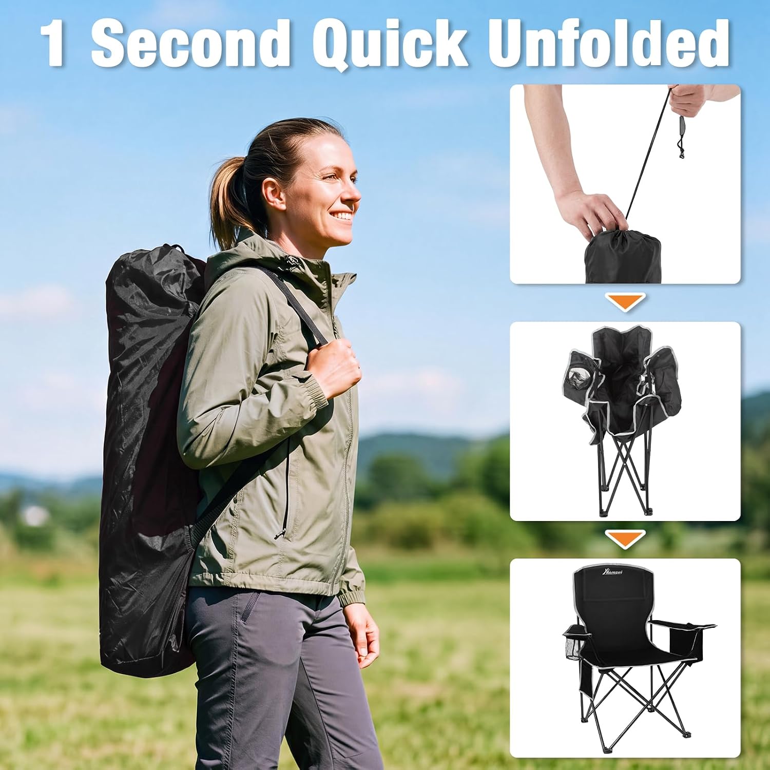 Detalle de Romswi OCC-1424-R-N1 Folding Camping Chair Set, 4-Can Coolers, Cup Holders
