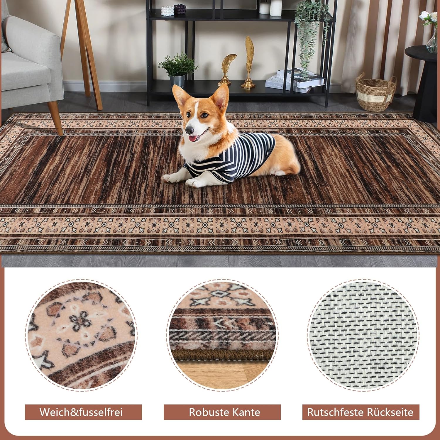 Thumbnail 4 de IMIYOKU Modern Braun Läufer Teppich für Flur – rutschfest, waschbar, Kurzflor (80x300 cm)