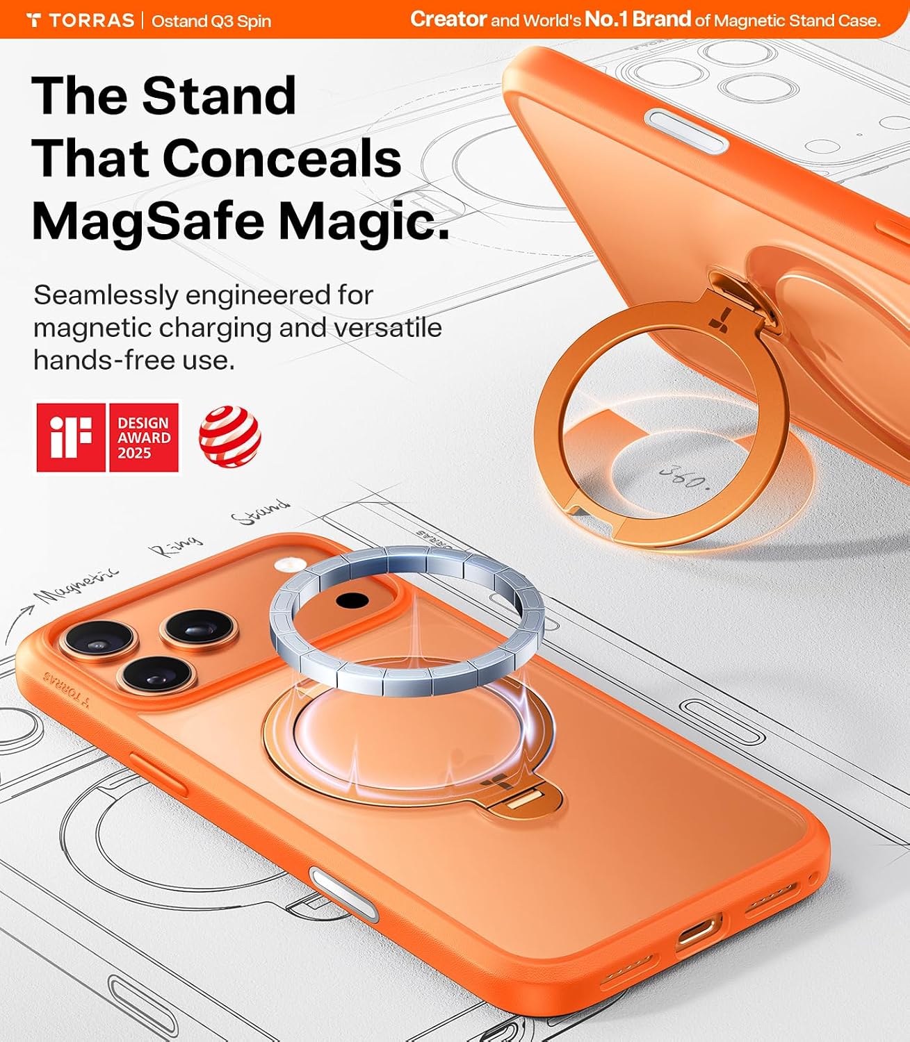 Detalle 2 de TORRAS Ostand Q3 Spin iPhone 17 Pro Max Case 360°