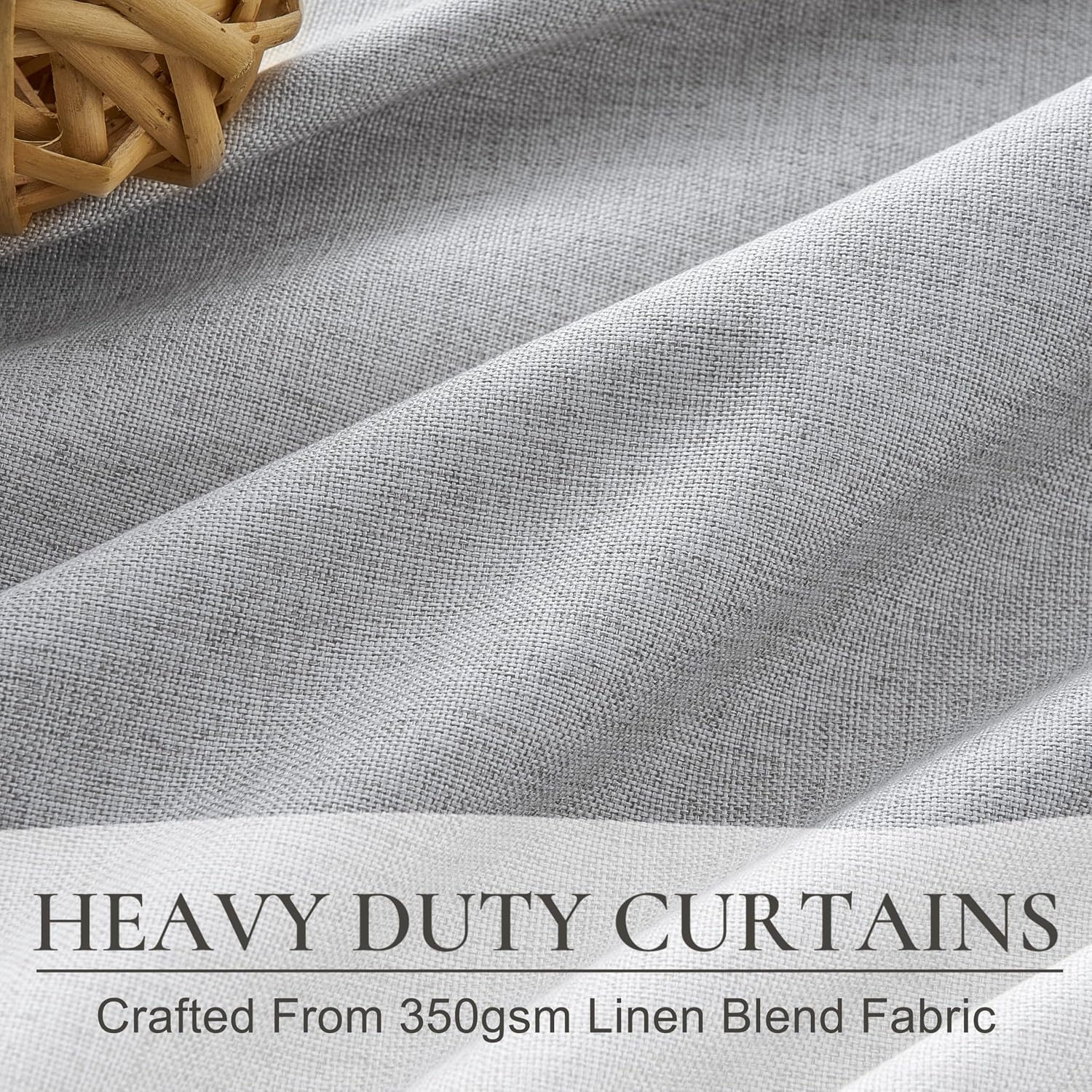 Detalle de QJmydeco Linen Blackout Curtains, 120-Inch, Light Grey, 2 Panels