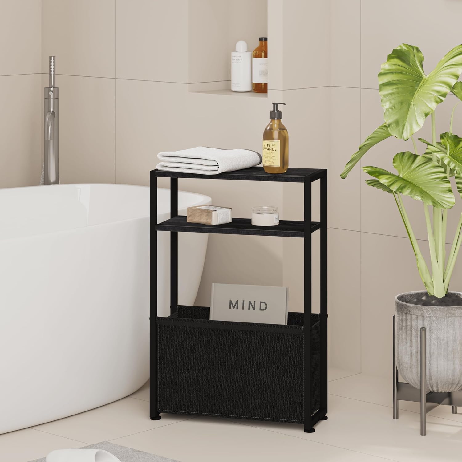Detalle 2 de Leomonio ZBZ01 Narrow Side Table with Magazine Rack and Fabric Basket
