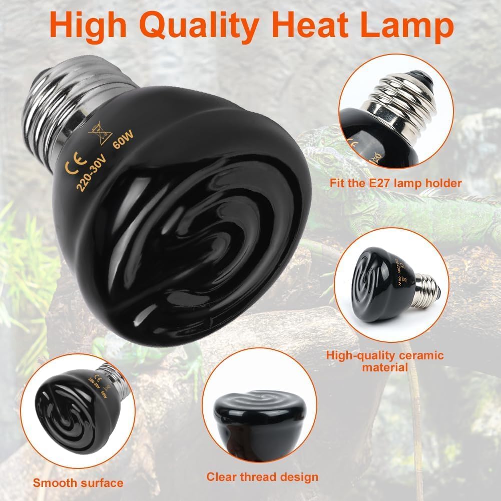 Thumbnail 2 de Adiwo 2 Pezzi Lampadina Riscaldante in Ceramica 60W E27 per rettili e anfibi