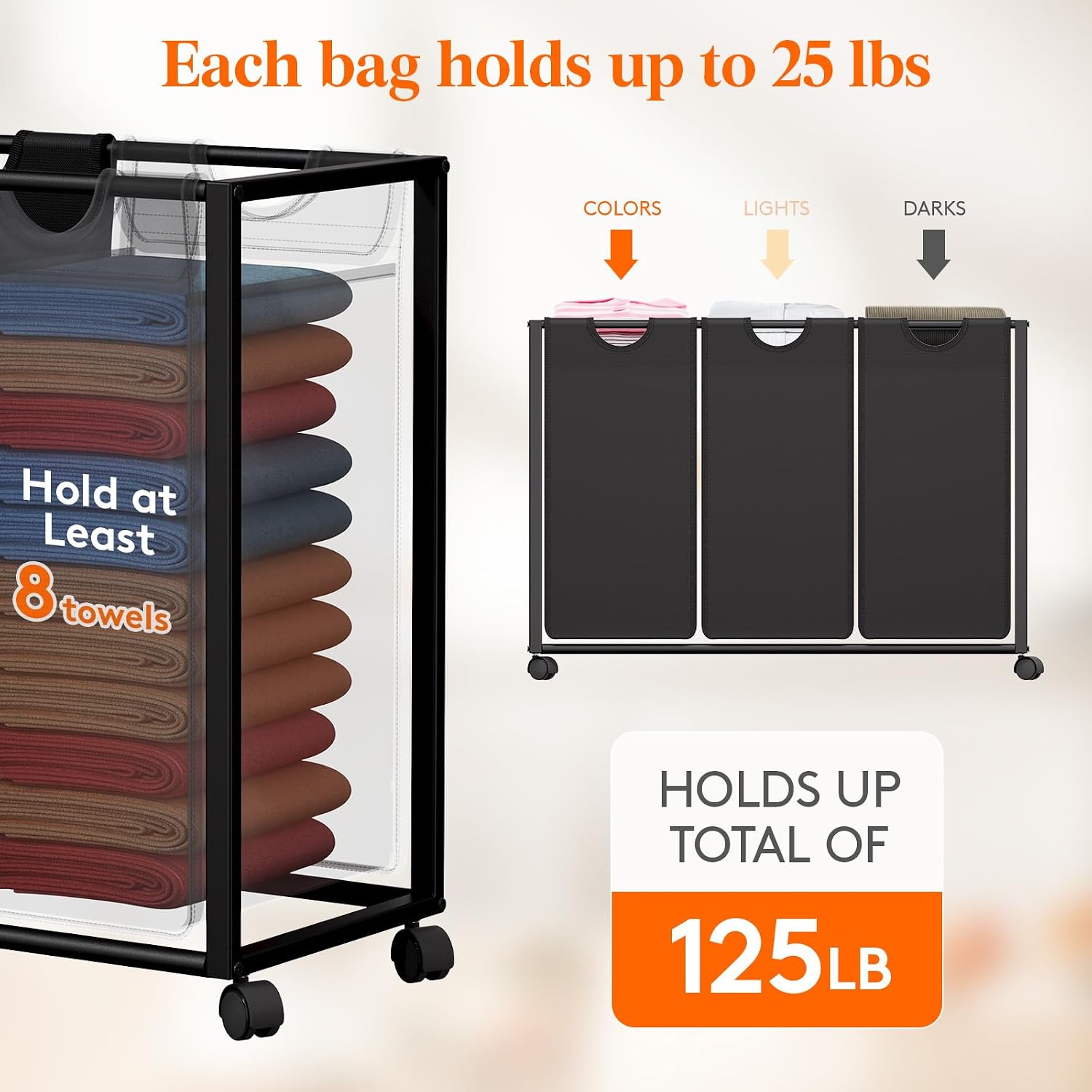 Thumbnail 6 de Lifewit 24361 3-Section Rolling Laundry Hamper with Shelf and 2 Drawers