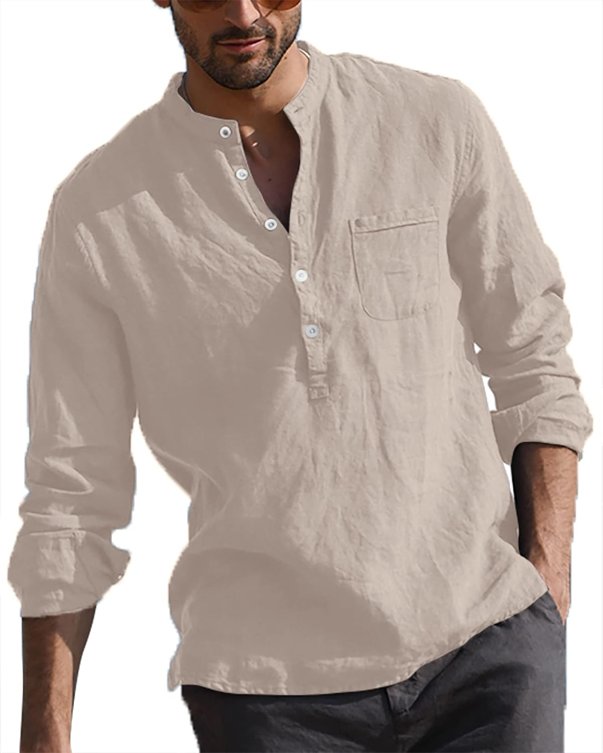 Detalle 2 de LVCBL Camicia da Uomo in Lino Cotone leggera
