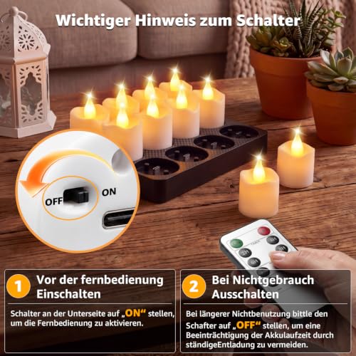 Thumbnail 8 de Ollny LED-Teelichter, 12er-Set mit Ladestation, Fernbedienung und Timer