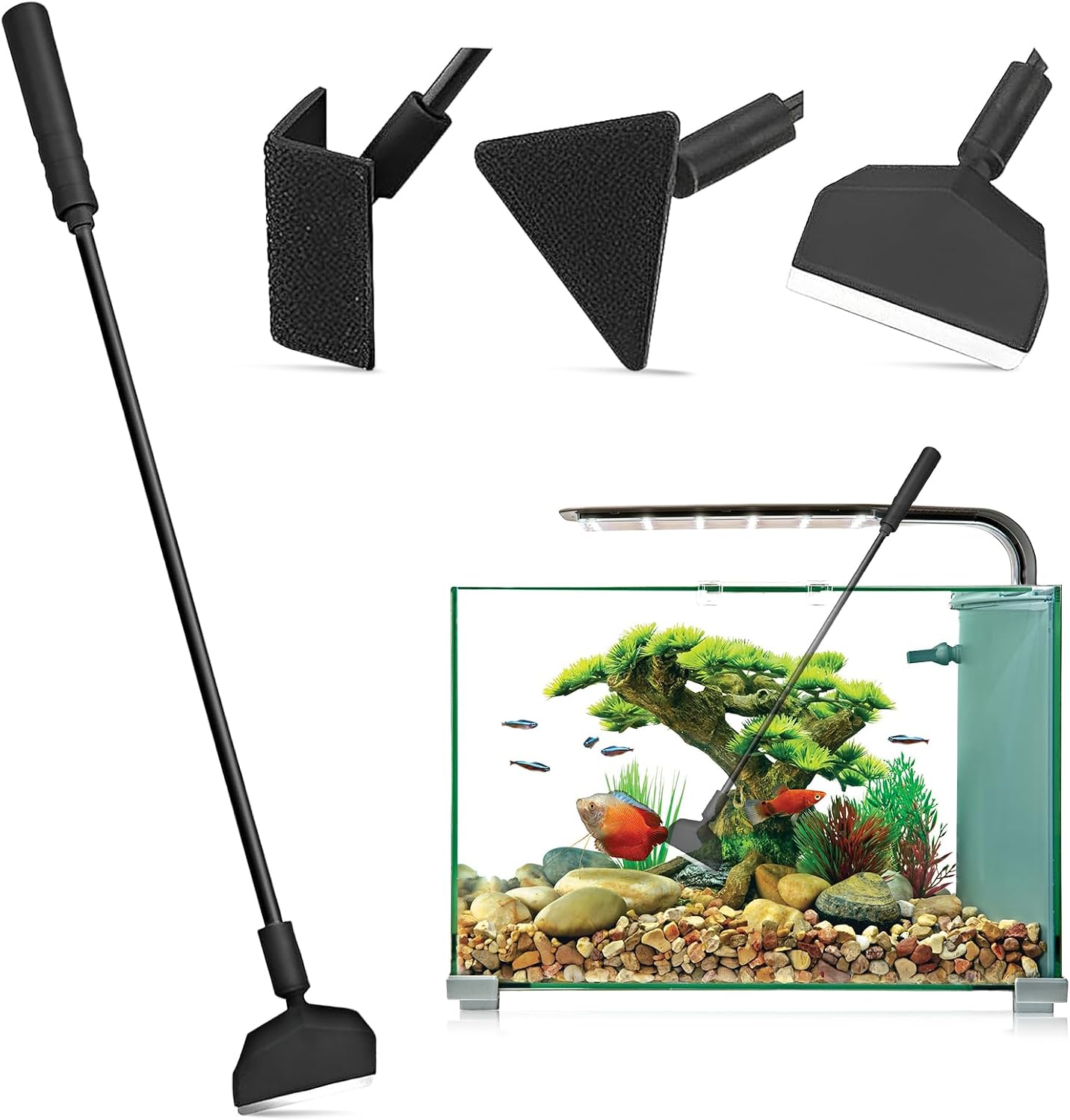 Detalle de HUSOUE 3-in-1 Fish Tank Cleaner Kit: Algae Scraper, Triangle Brush & Right Angle Brush