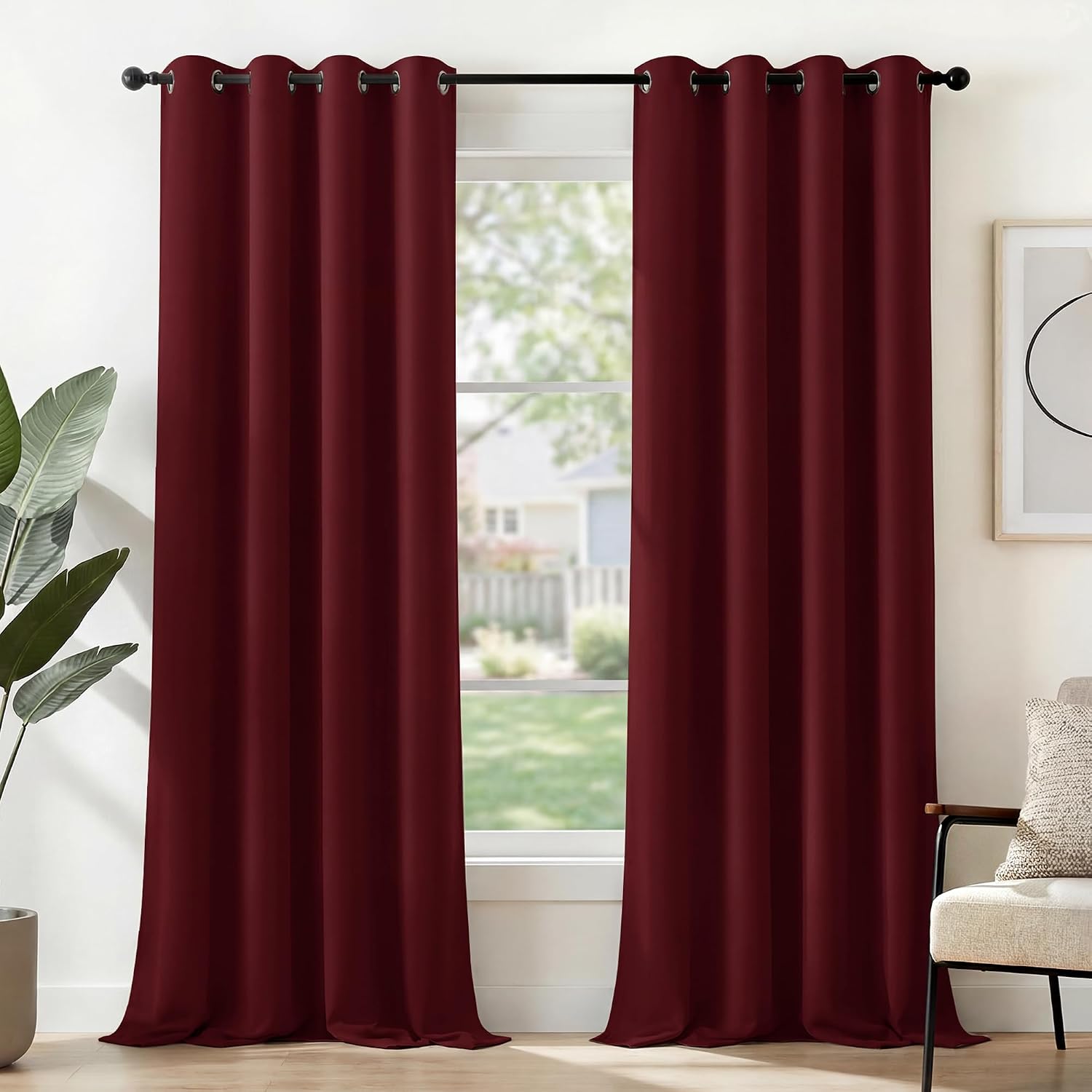 Detalle de Deconovo Verdunkelungsvorhang mit Ösen (2er-Set) – Thermo-Blackout für Wohnzimmer & Schlafzimmer, 290x140 cm, Rot