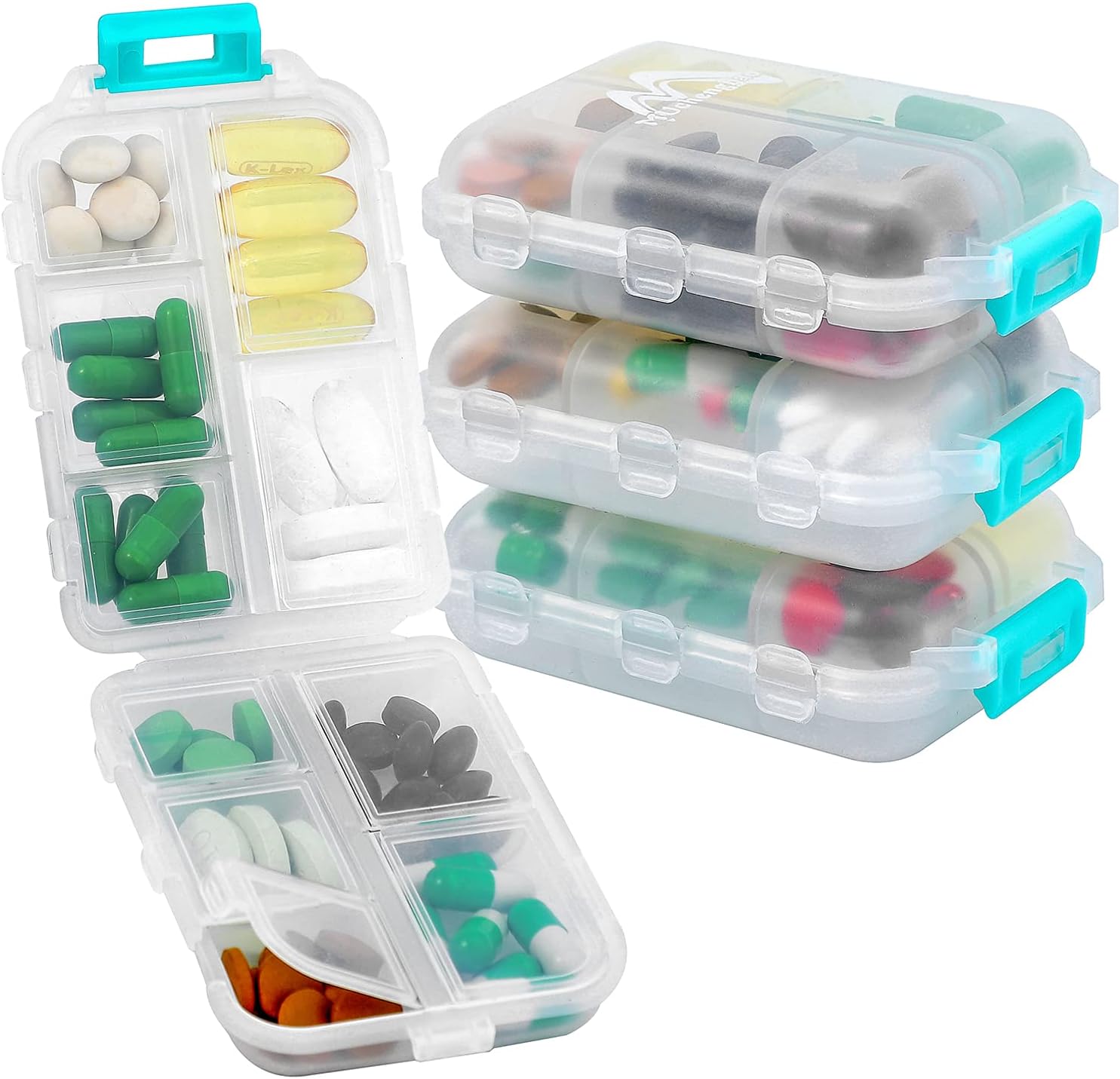 Detalle de 4er Pack Tablettenbox 7 Tage – Pillendose mit 10 Fächern von Muchengbao (Weiß)