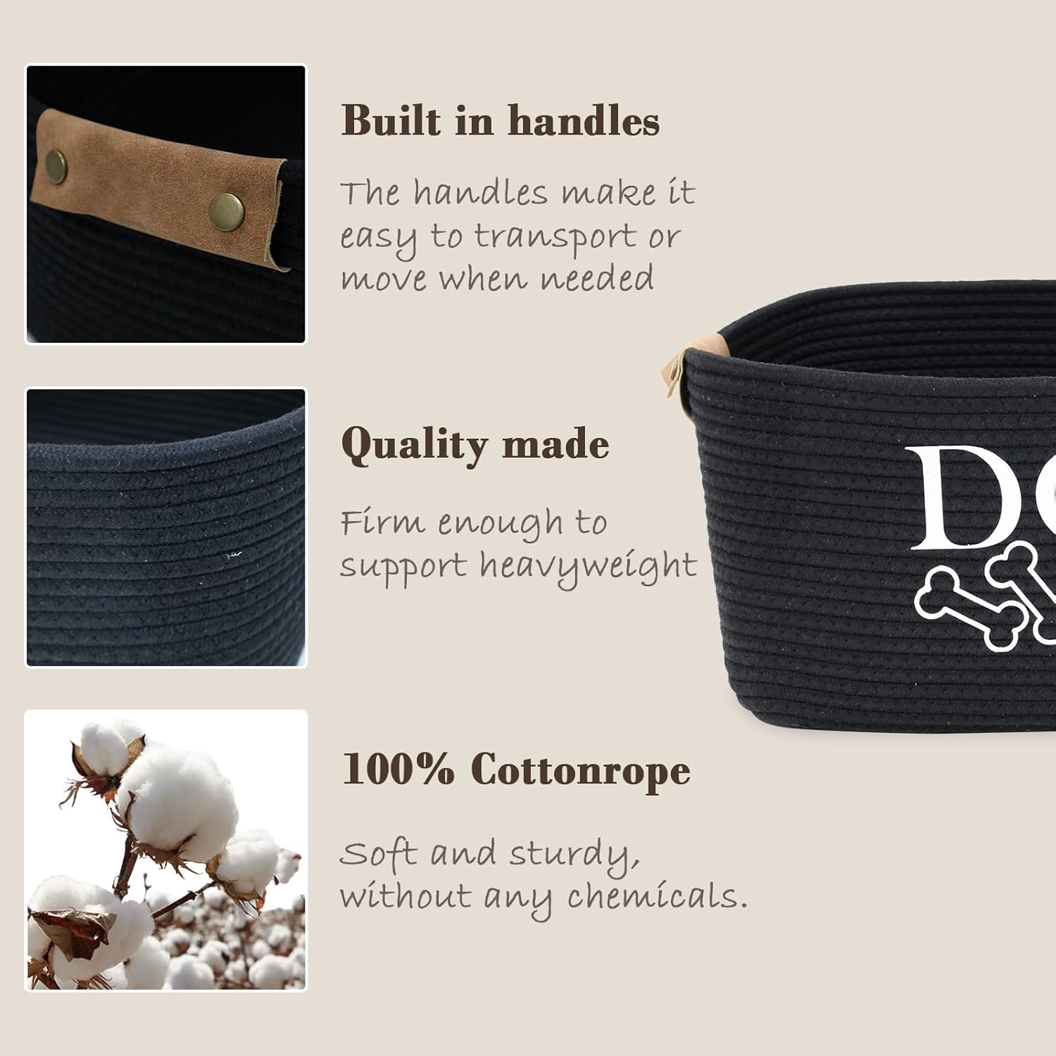 Thumbnail 4 de Morezi Durable Cotton Rope Dog Toy Storage Bin (Large) – Black