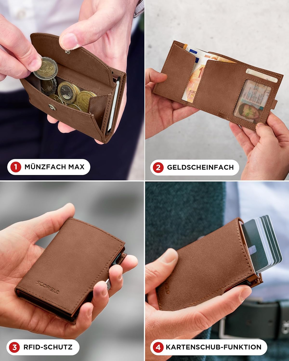 Detalle 2 de SF SCOFIELD Duality Classic Slim Wallet mit Münzfach – Kartenetui für Herren, RFID-Schutz, Airtag-Kompatibilität
