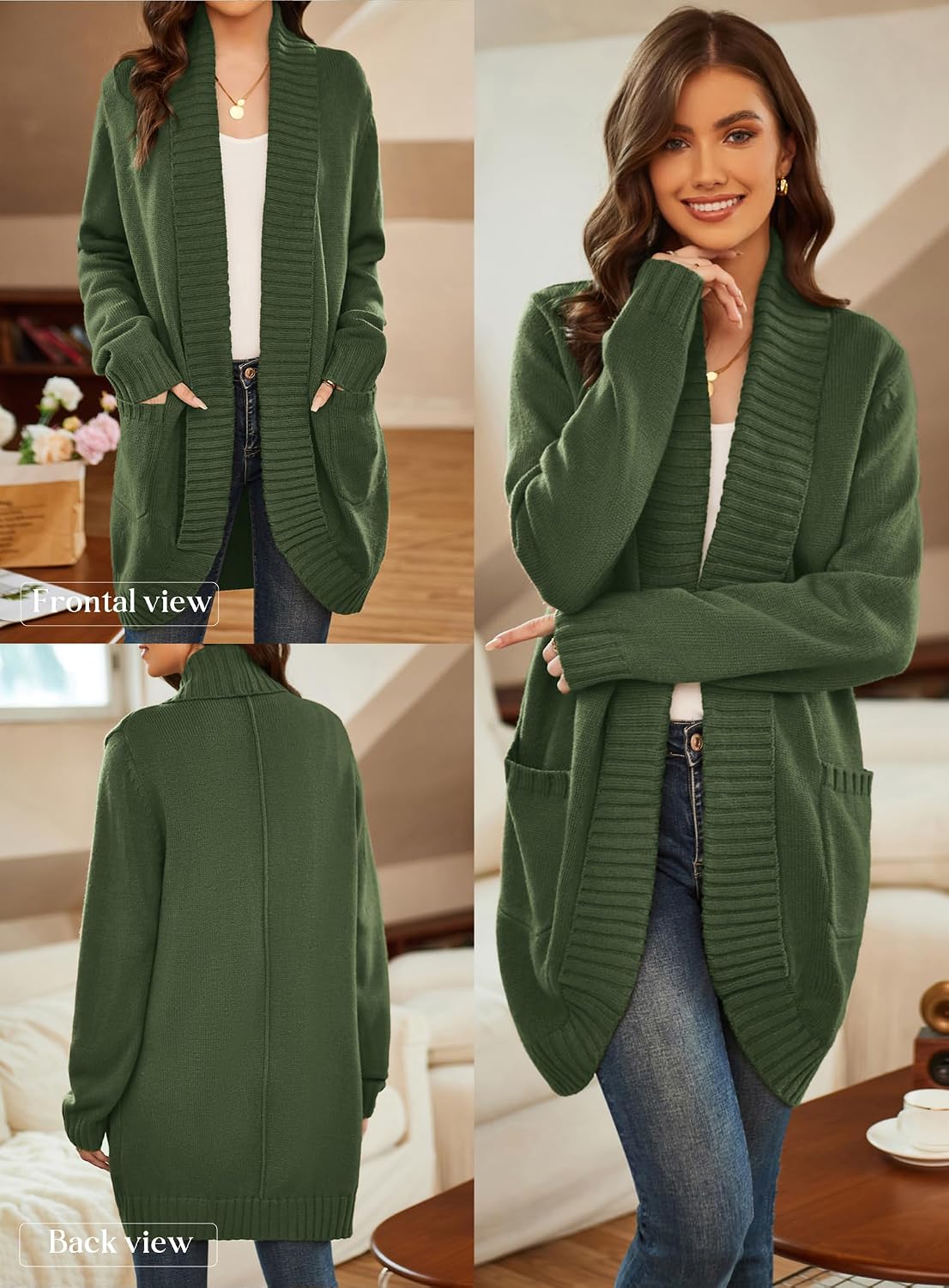 Detalle 2 de GRACE KARIN Women's Knit Cardigan with Curved Hem and Two Pockets