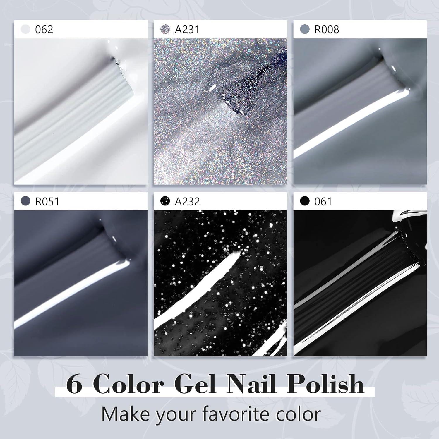 Thumbnail 1 de Shining She UV-Nagellack Schwarz Set mit 6 Farben (Glitzer, Grau/Weiß/Schwarz), 8 ml pro Flasche