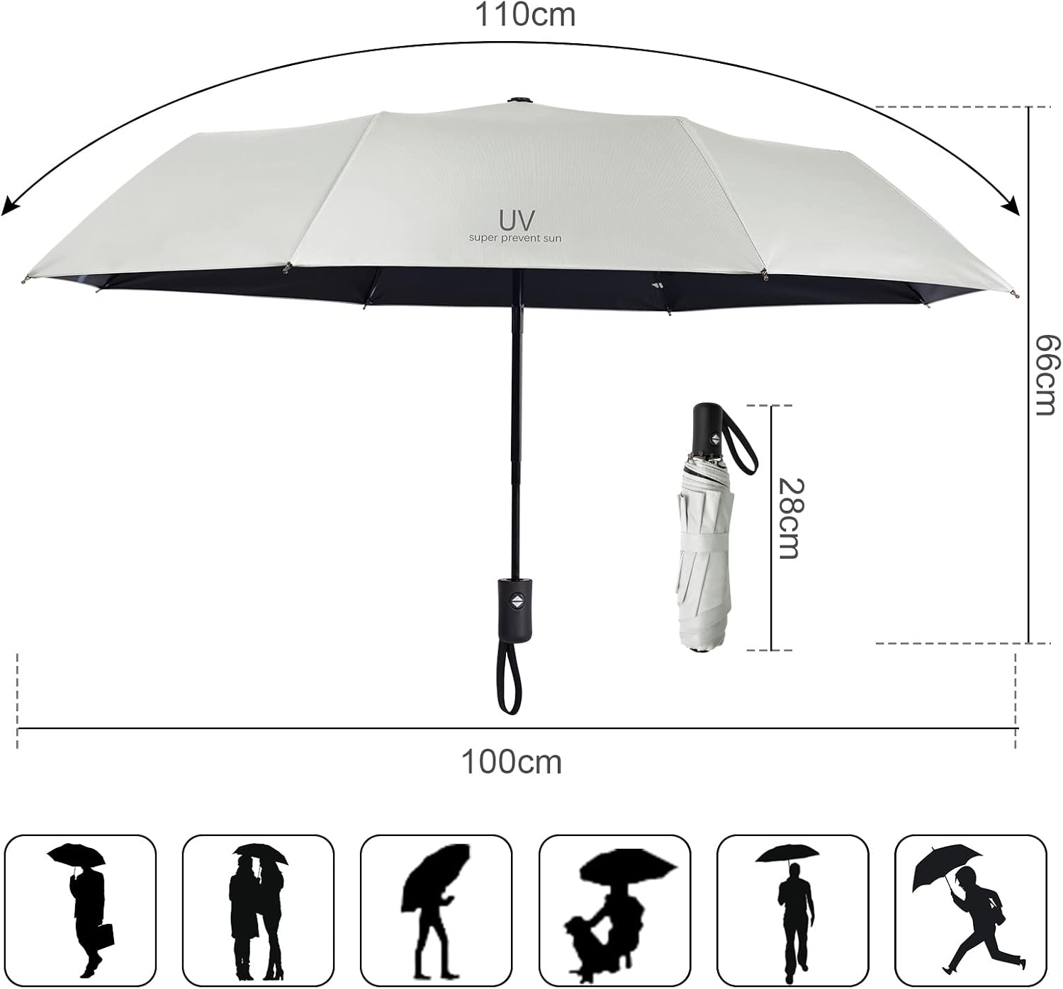 Detalle 2 de Vicloon Regenschirm Taschenschirm Auf-Zu-Automatik 28 cm