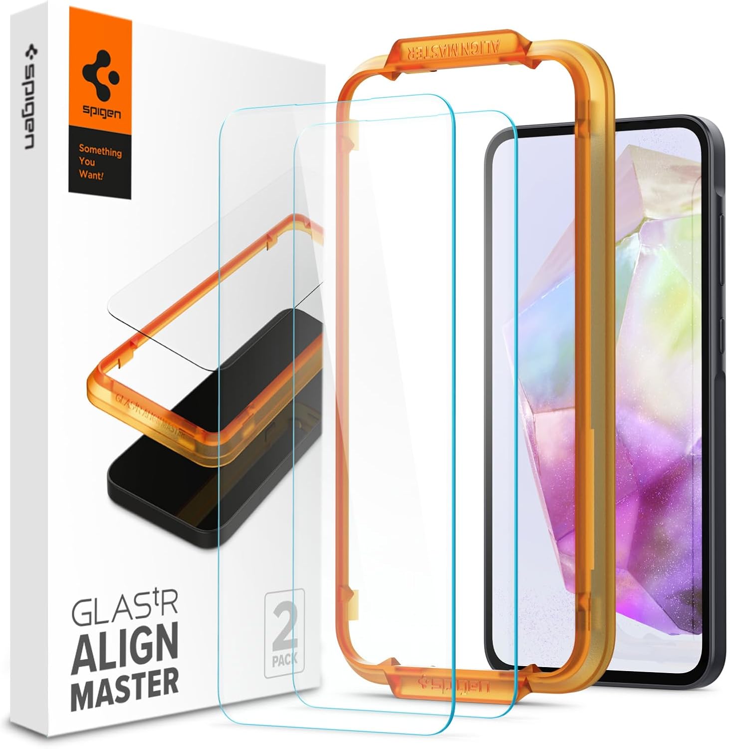 Detalle de Spigen AlignMaster Vetro Temperato per Samsung Galaxy A35 5G (2 pezzi) con cornice di allineamento