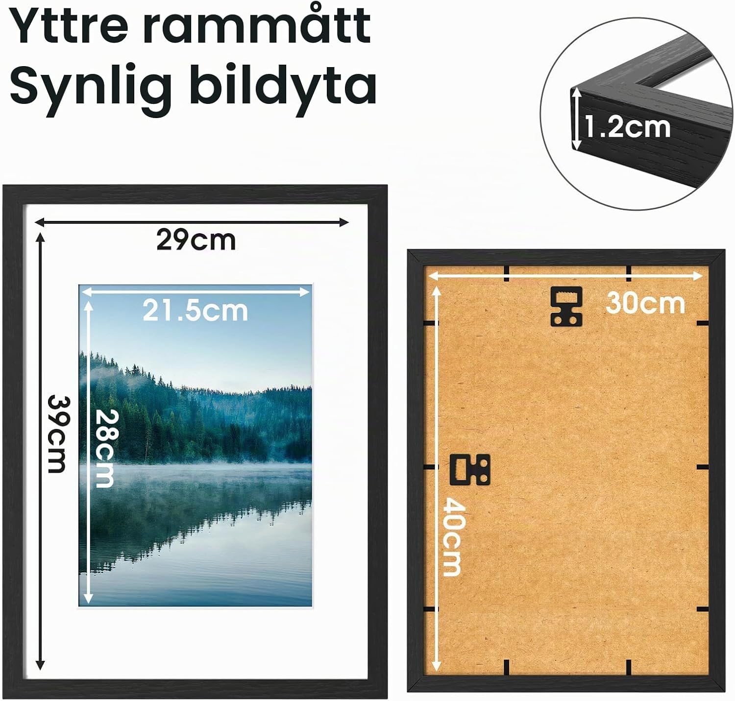 Detalle 2 de COMPOLICY fotoram 30 x 40 cm i svart trä, med passepartout och plexiglas