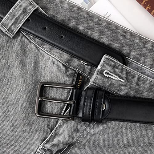 Detalle de Maikun Black Leather Belt for Men – Reliable Everyday Belt for Jeans and Dresses