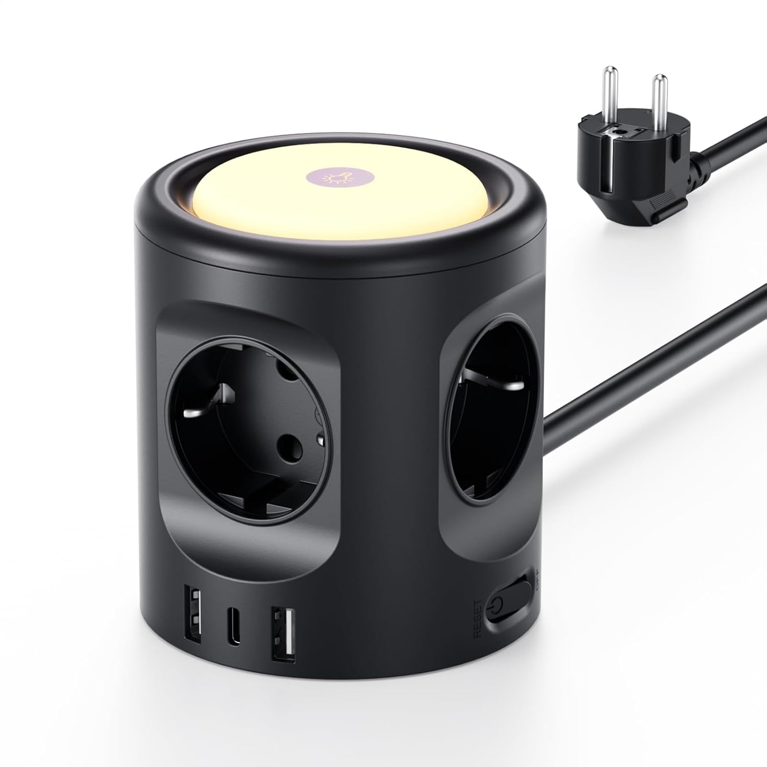 Detalle de Ciabatta Multipresa con Luce: 4 Prese, USB-C e USB-A, 3 Modalità di Illuminazione