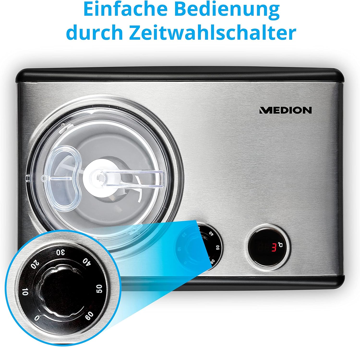 Thumbnail 4 de MEDION Eismaschine mit Kompressor MD 18387 (selbstkühlend) – 1,5-Liter-Alubehälter, für Eiscreme & Sorbet