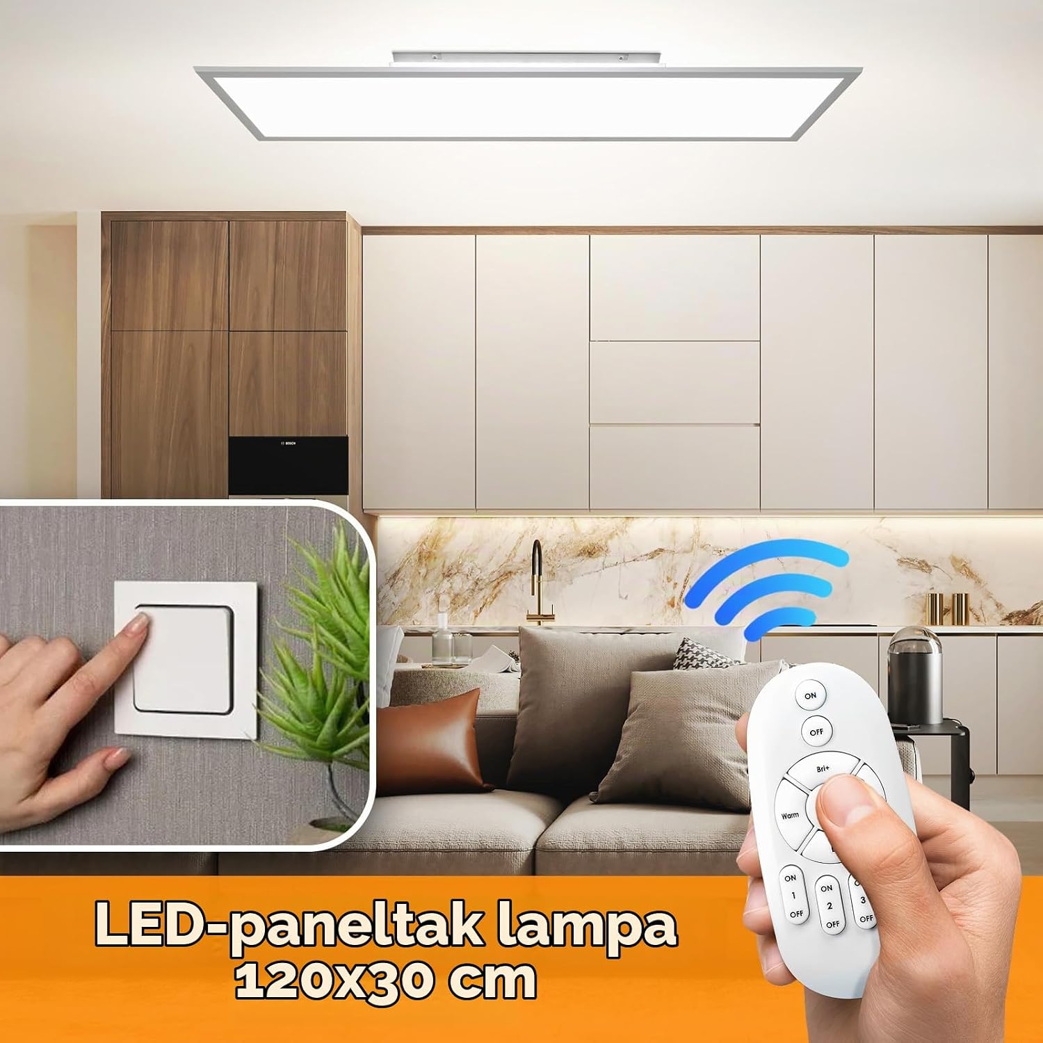 Thumbnail 4 de Omdekor dimbar LED-taklampa 120 × 30 cm med fjärrkontroll och minne