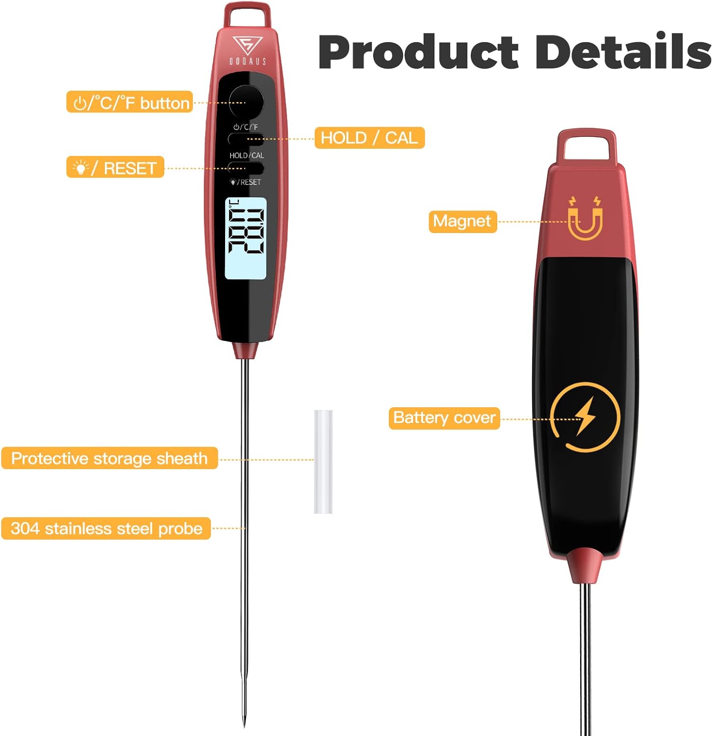Thumbnail 6 de DOQAUS Fleischthermometer – Grillthermometer mit 3-Sekunden-Auslese, IPX6 & ultradünner 8 mm Sonde