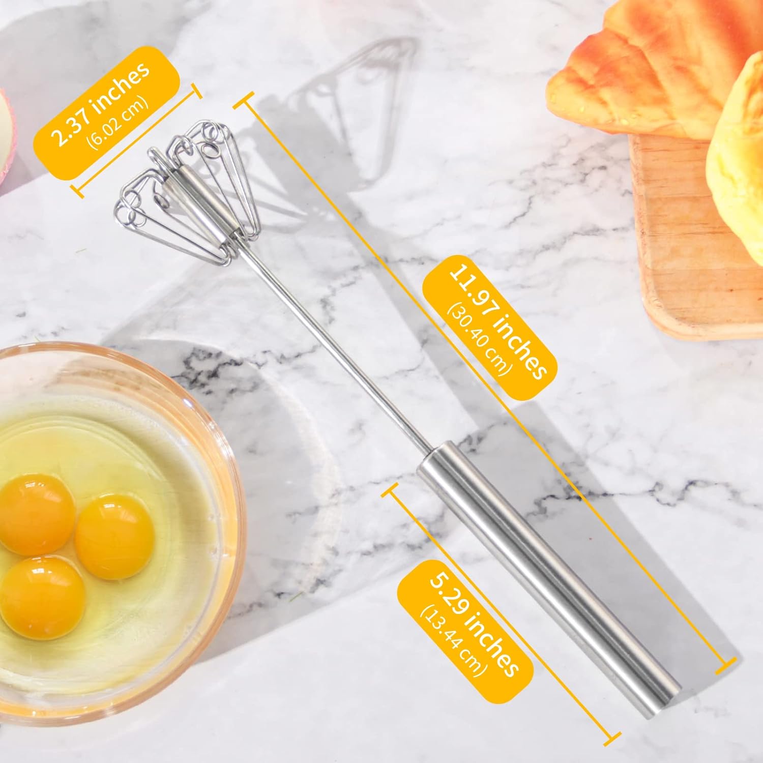 Detalle de Newness Schneebesen, 2 Stück – Edelstahl Hand Push Schneebesen für Zuhause